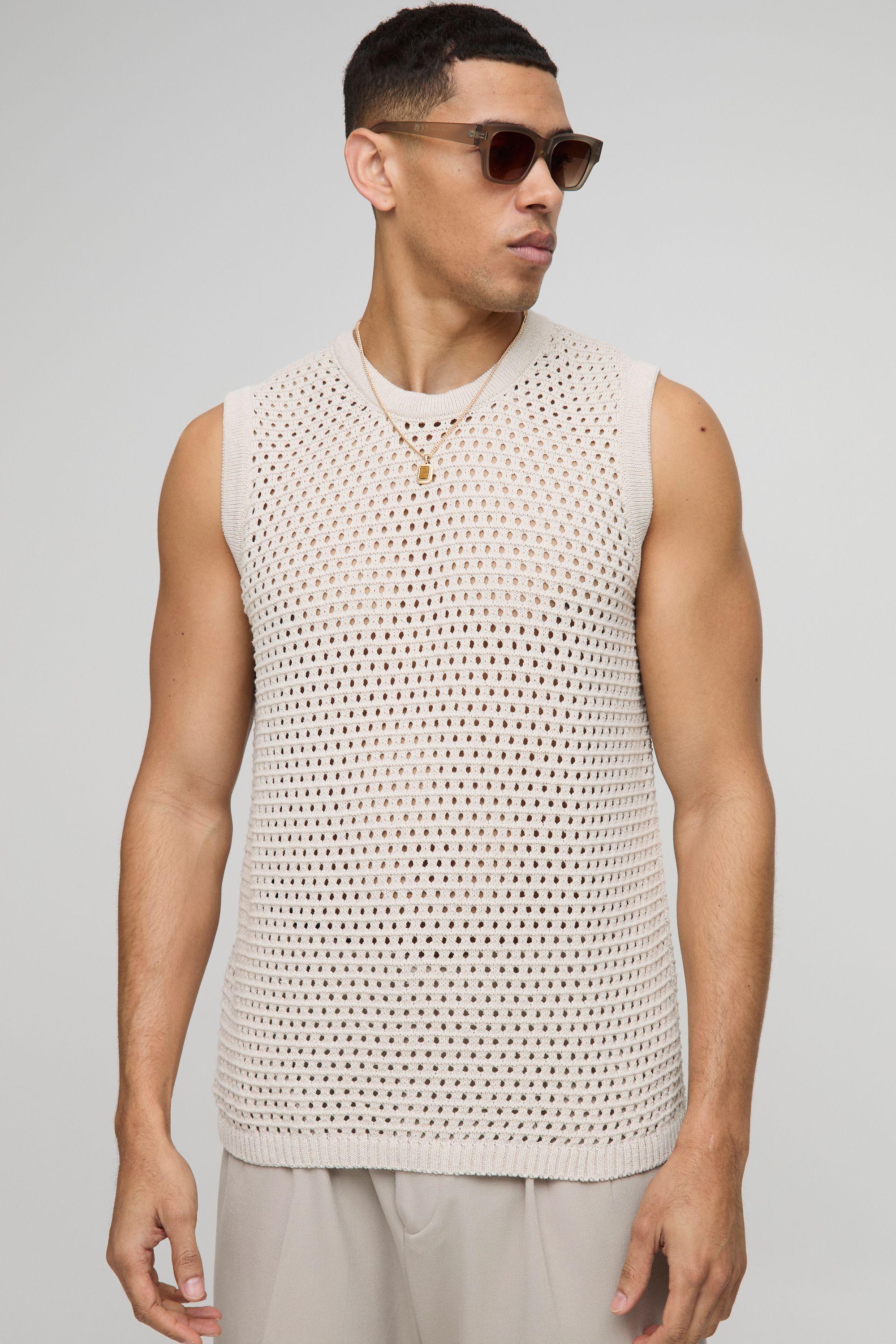 Regular Fit Open Stitch Knitted Vest by BOOHOOMAN