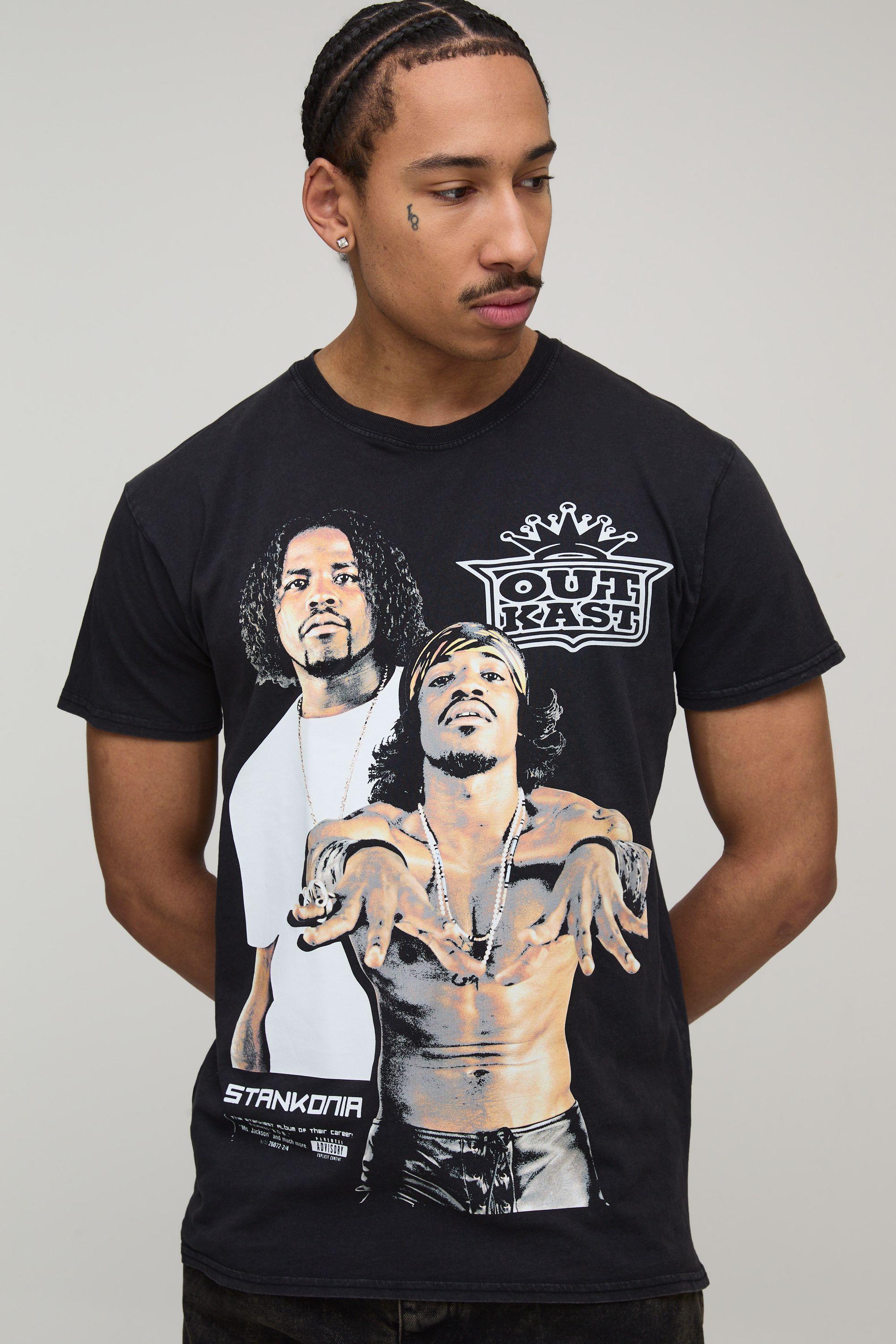 Regular Fit OutKast Acid Wash License Printed T-Shirt by BOOHOOMAN