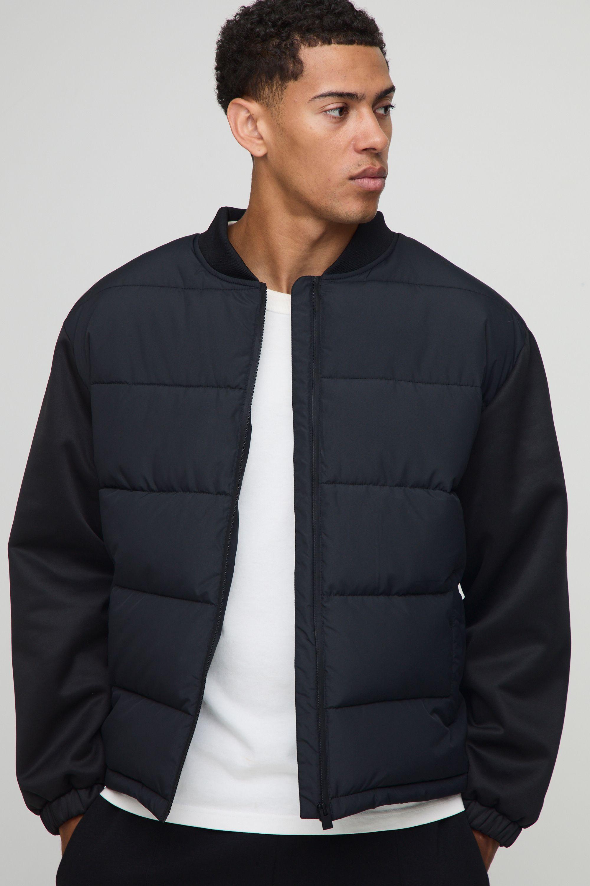 Regular Fit Quilted Scuba Sleeve Puffer by BOOHOOMAN