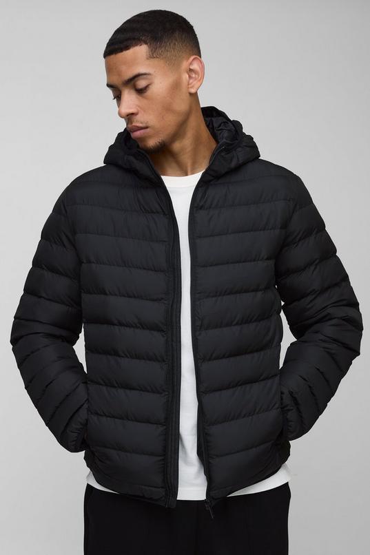 Regular Fit Quilted Zip Through Hooded Jacket by BOOHOOMAN