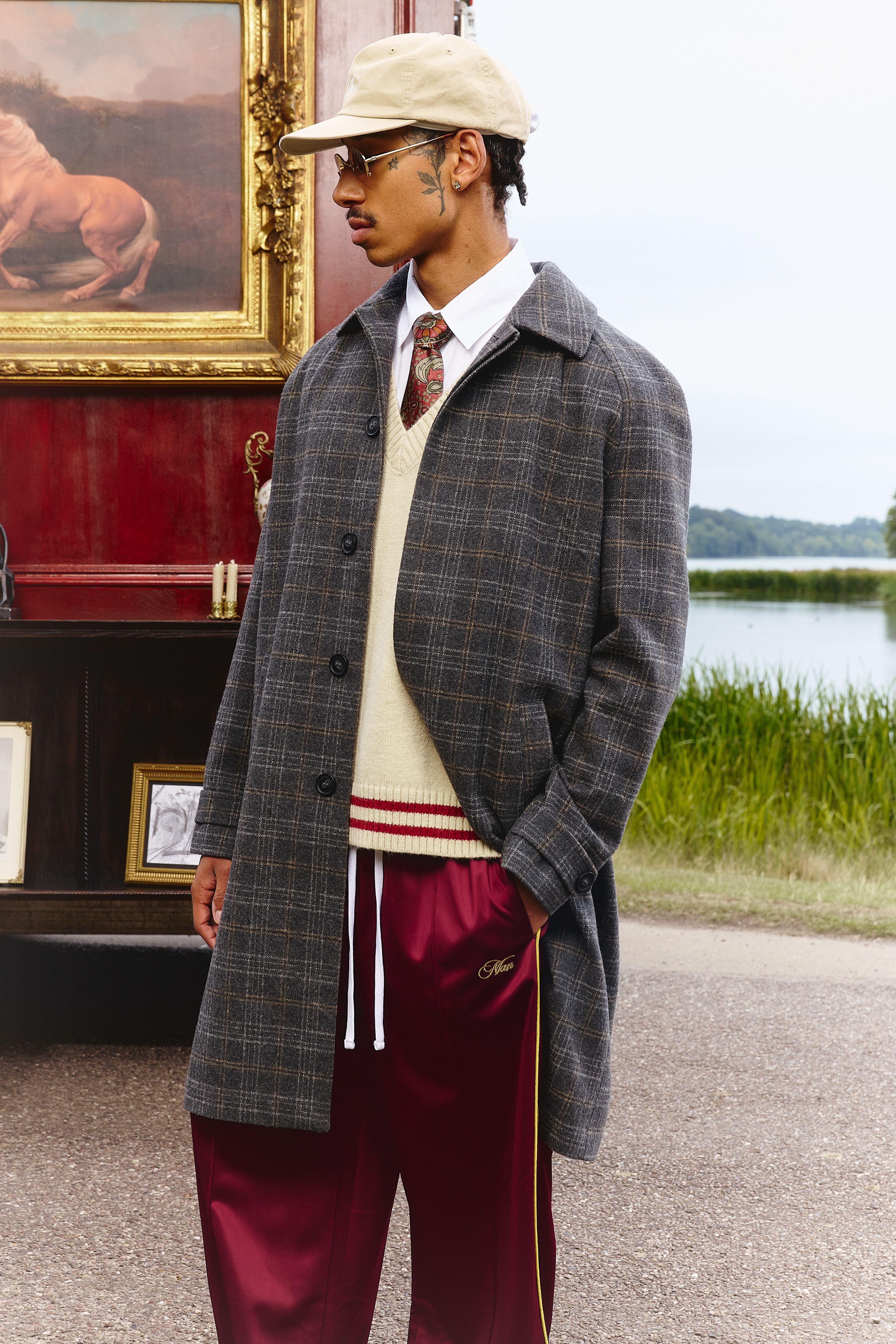 Regular Fit Raglan Single Breasted Check Collar Buckle Car Coat by BOOHOOMAN