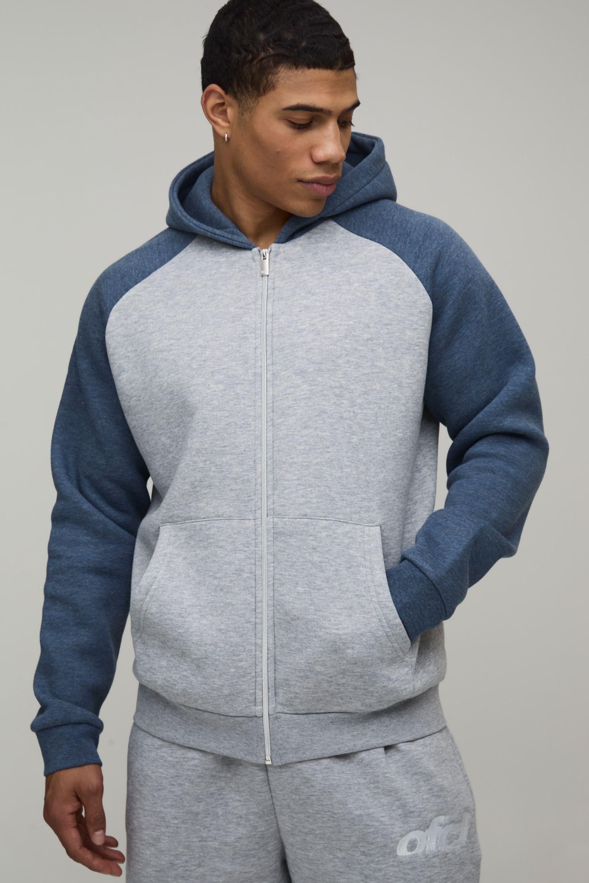 Regular Fit Raglan Sleeve Zip Thru Hoodie by BOOHOOMAN