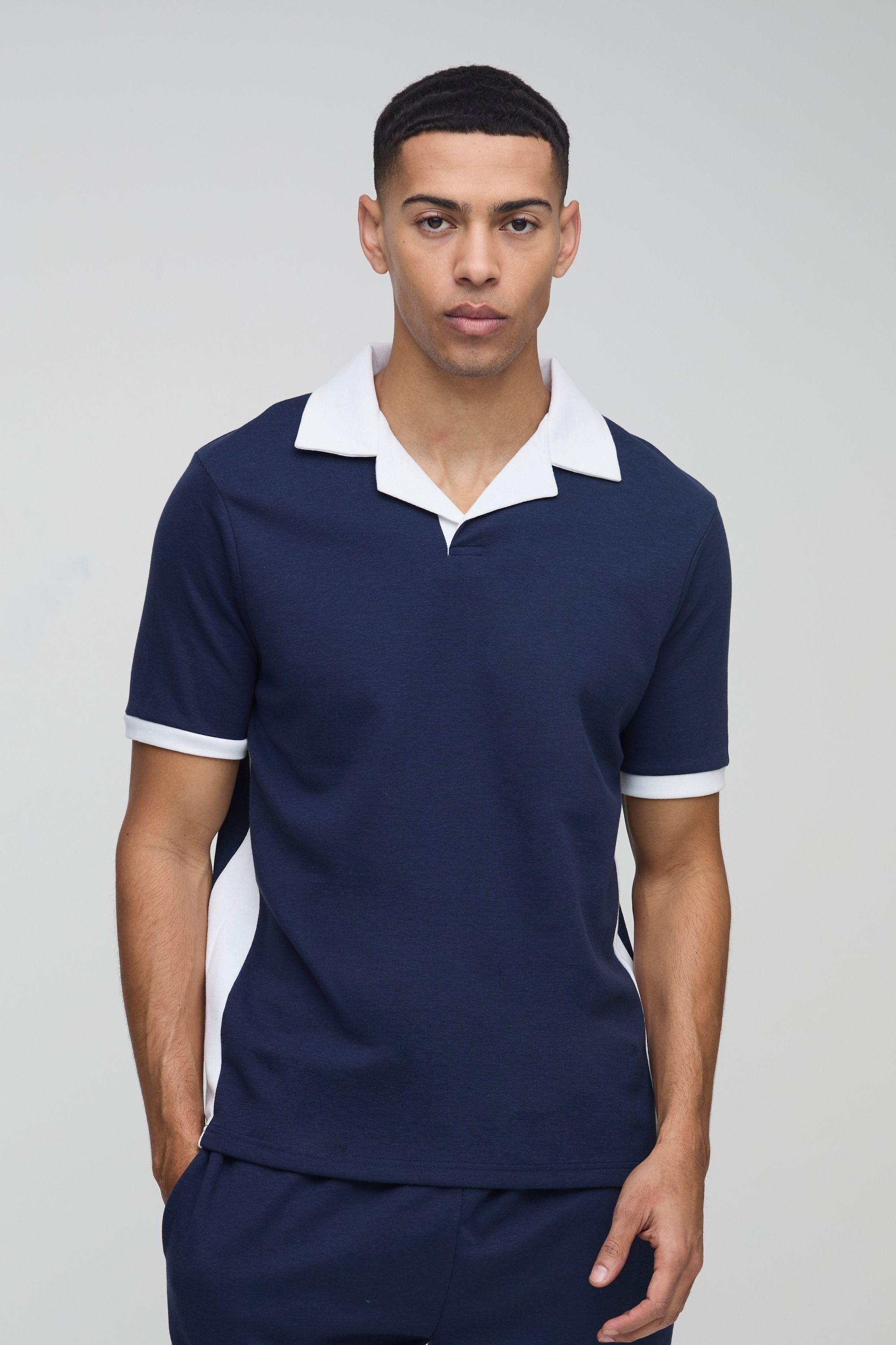 Regular Fit Revere Collar Interlock Polo Shirt by BOOHOOMAN