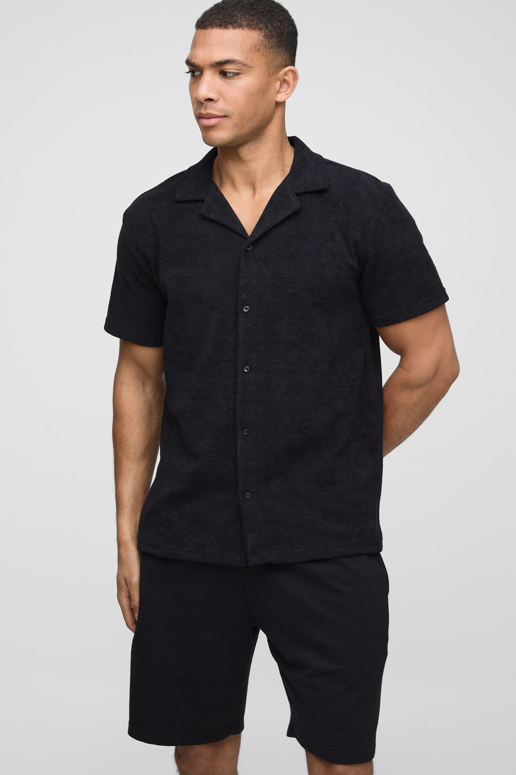 Regular Fit Revere Towelling Shirt by BOOHOOMAN