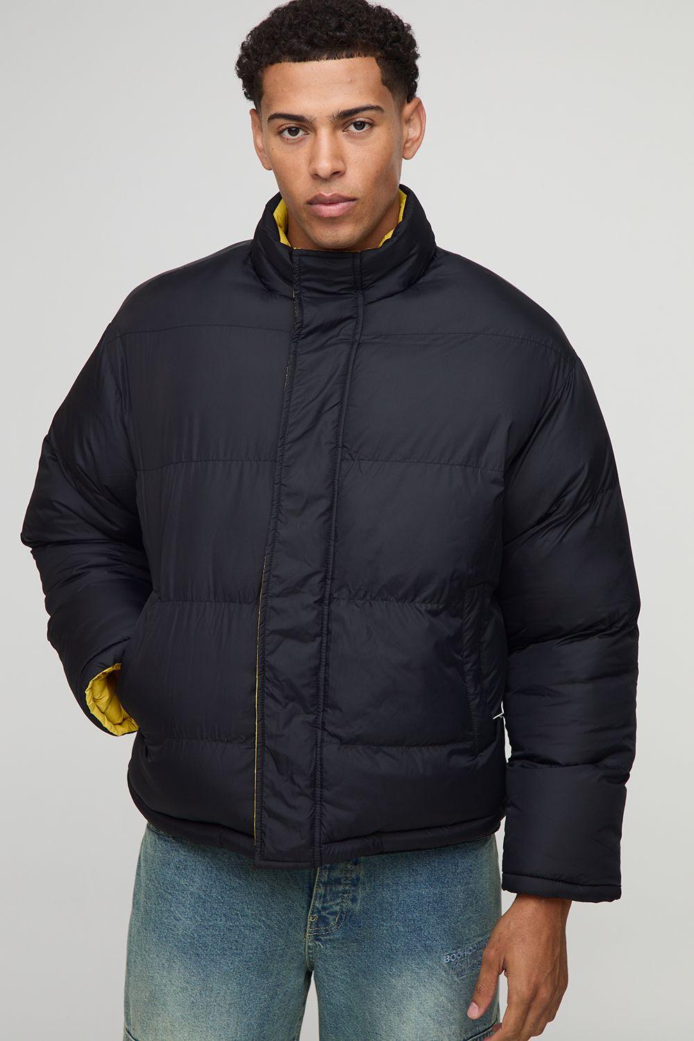 Regular Fit Reversible Colours Panelled Funnel Neck Puffer Jacket by BOOHOOMAN