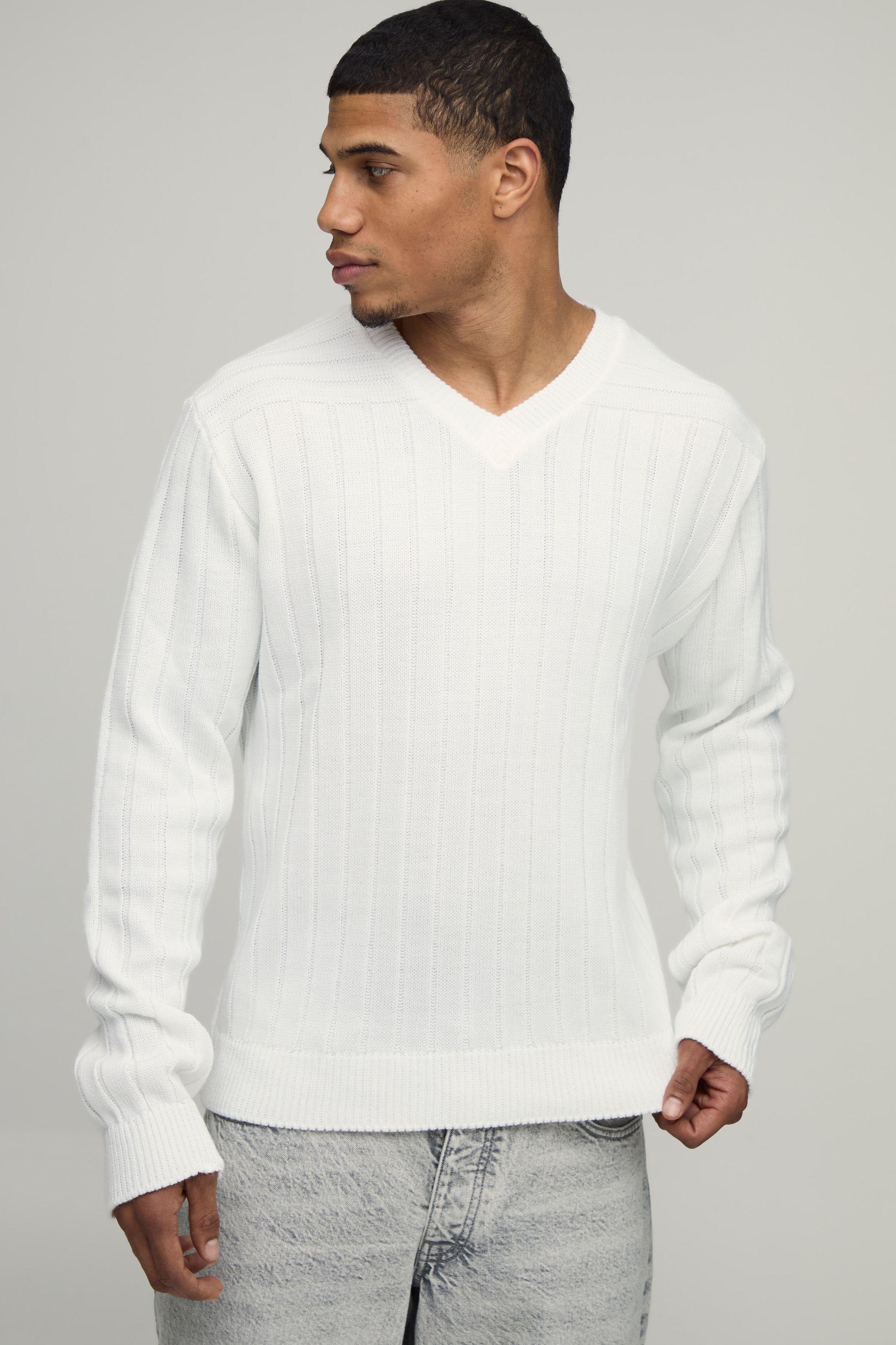 Regular Fit Ribbed V Neck Knitted Jumper by BOOHOOMAN