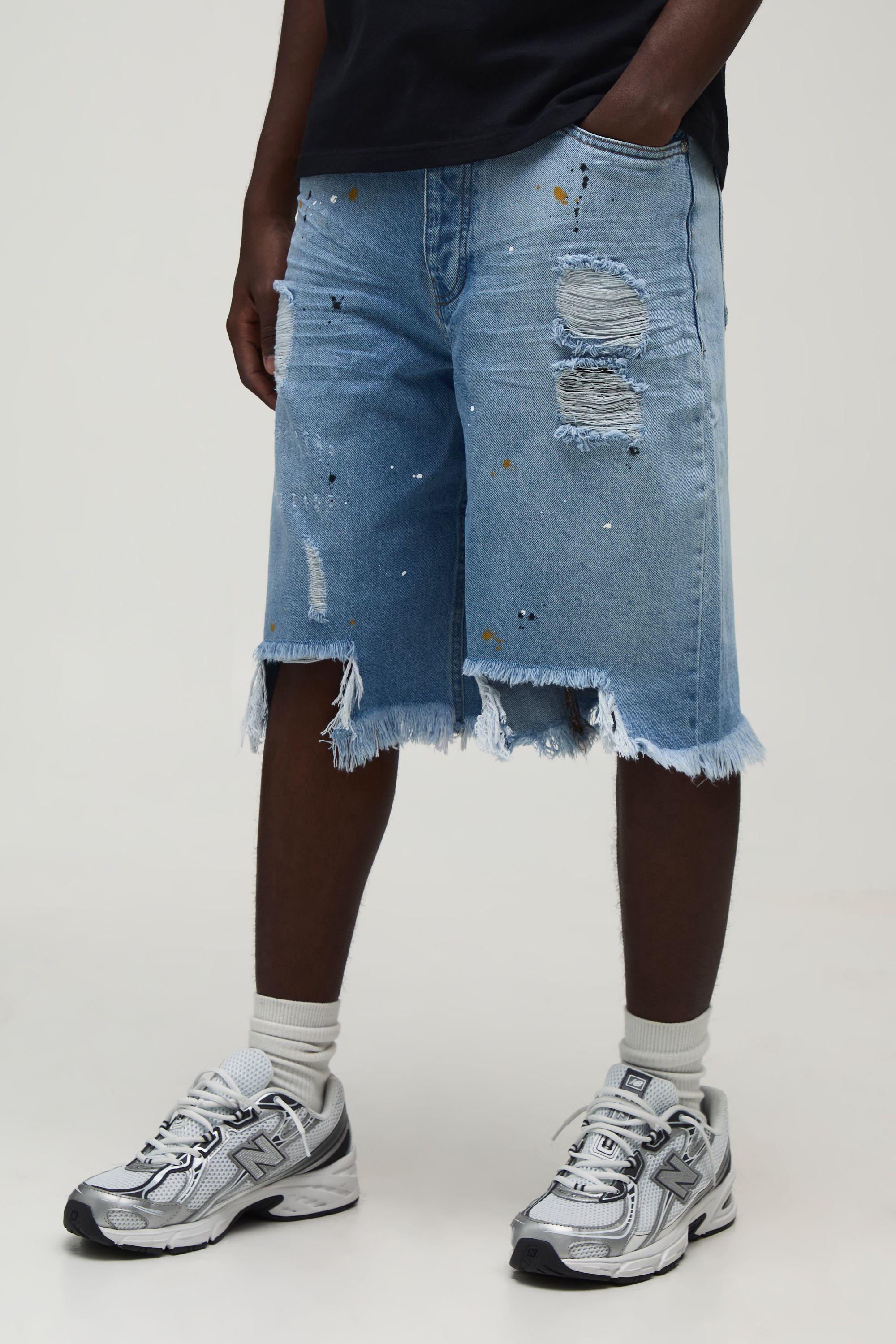 Regular Fit Ripped Jorts by BOOHOOMAN