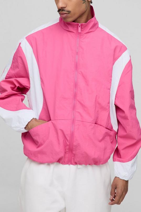 Regular Fit Ripstop Colour Block Funnel Neck Track Jacket by BOOHOOMAN