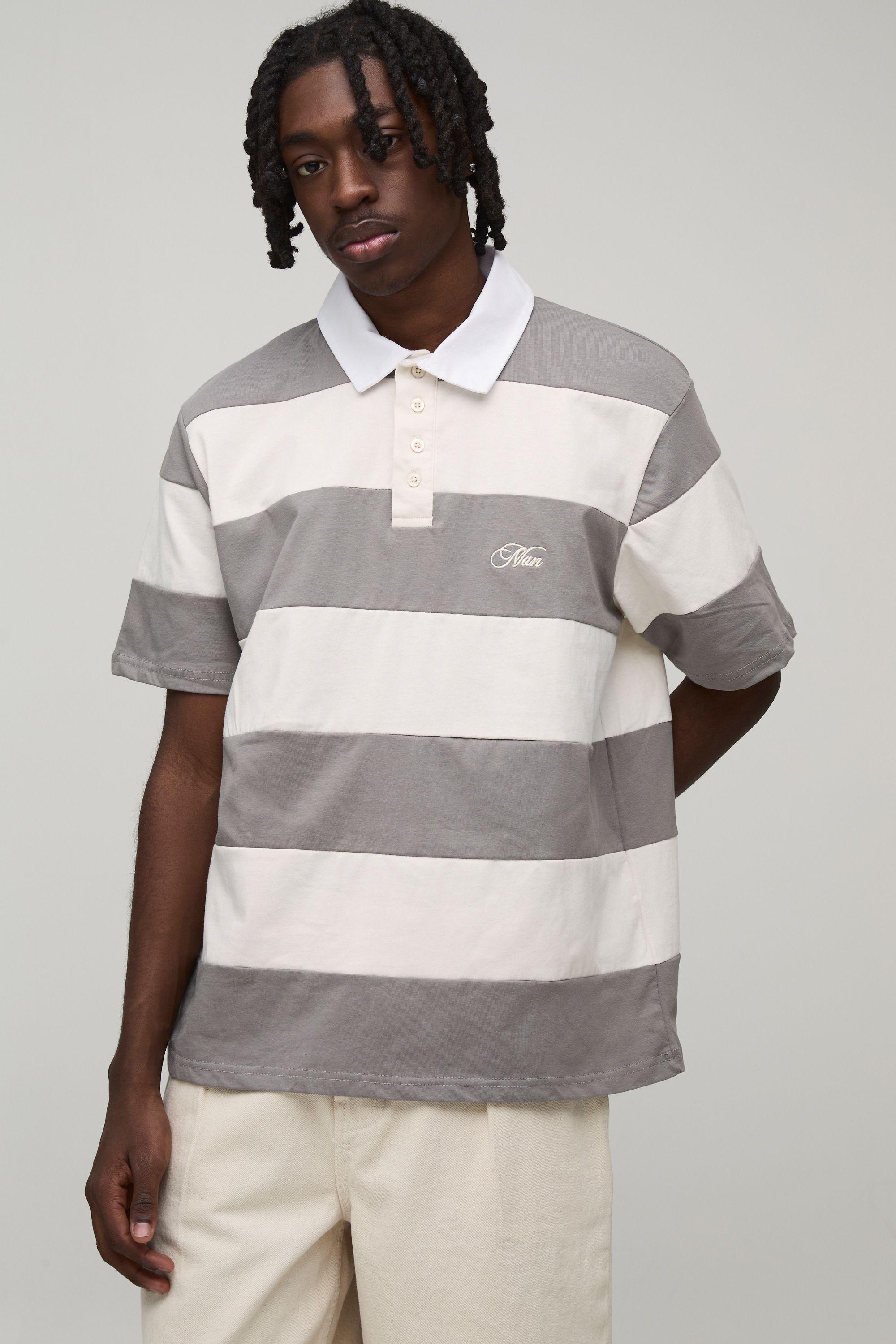 Regular Fit Short Sleeve Embroidered Stripe Rugby Polo by BOOHOOMAN