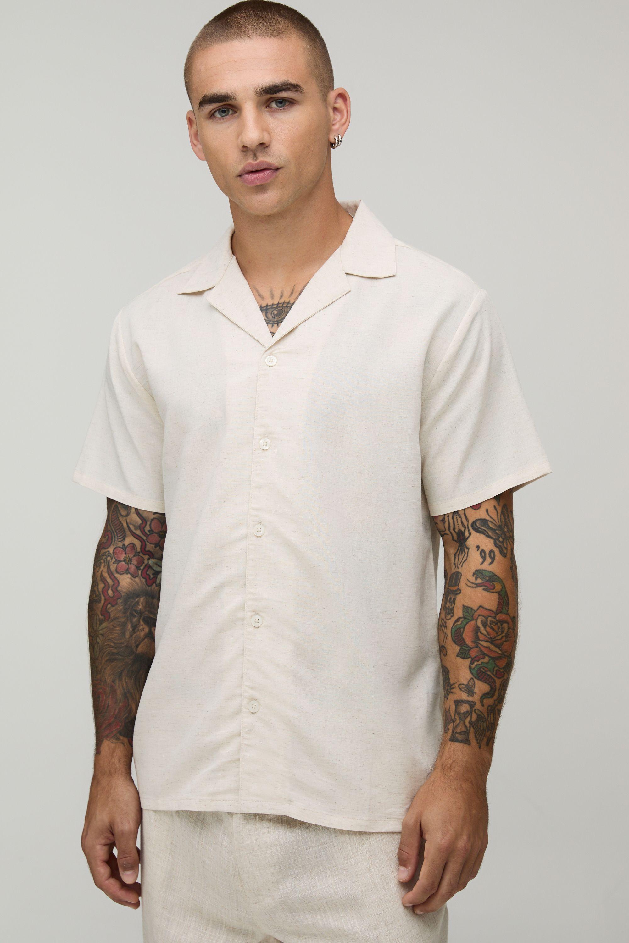 Regular Fit Short Sleeve Linen Shirt by BOOHOOMAN