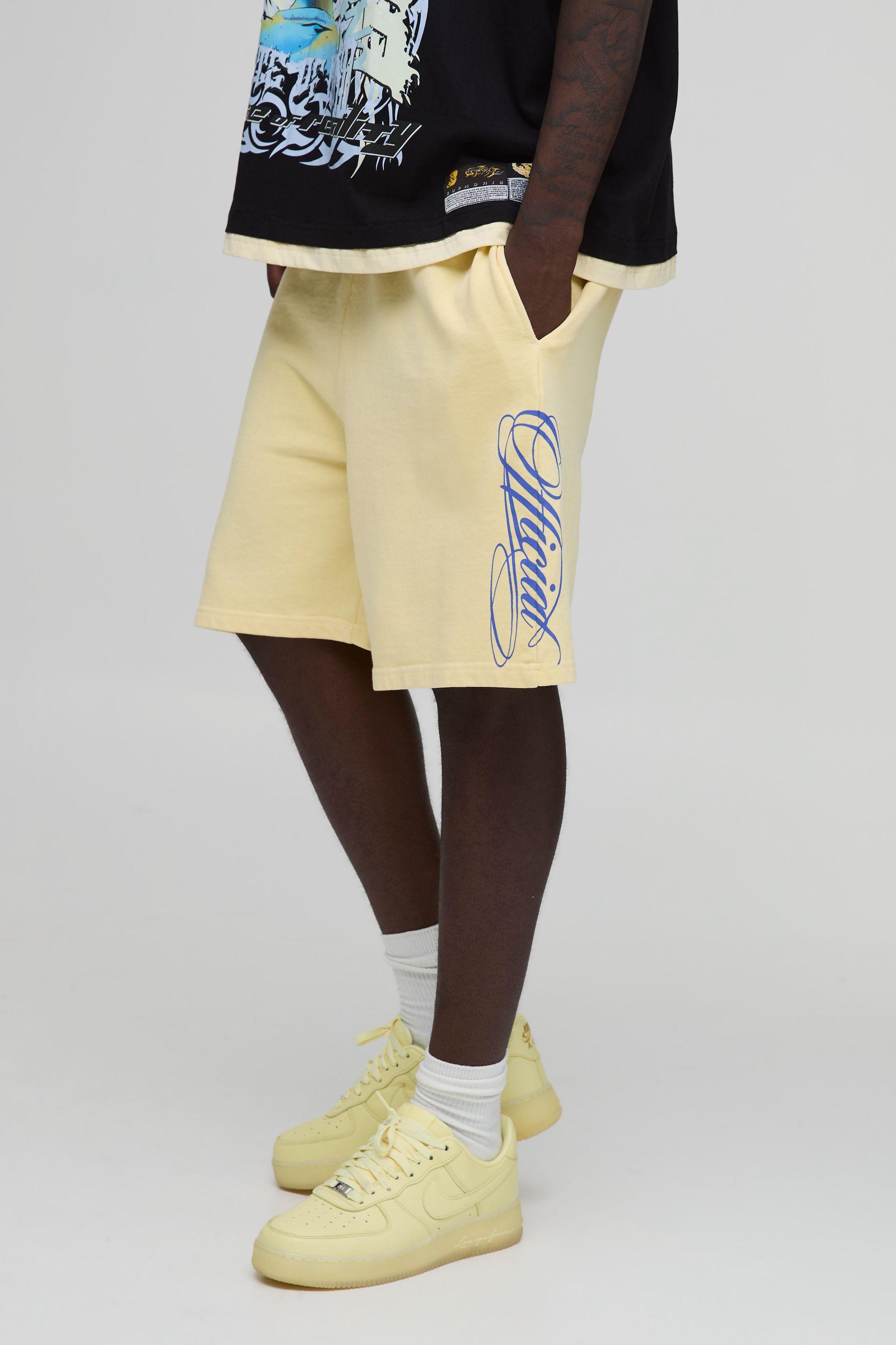 Regular Fit Slogan Washed Loopback Jersey Short by BOOHOOMAN
