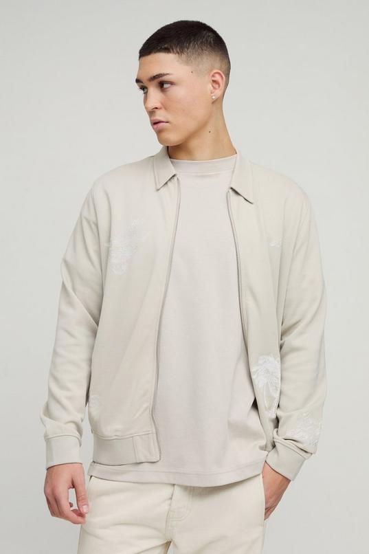 Regular Fit Smart Harrington Bonded Scuba Super Heavyweight Embroidered Bomber Jacket by BOOHOOMAN