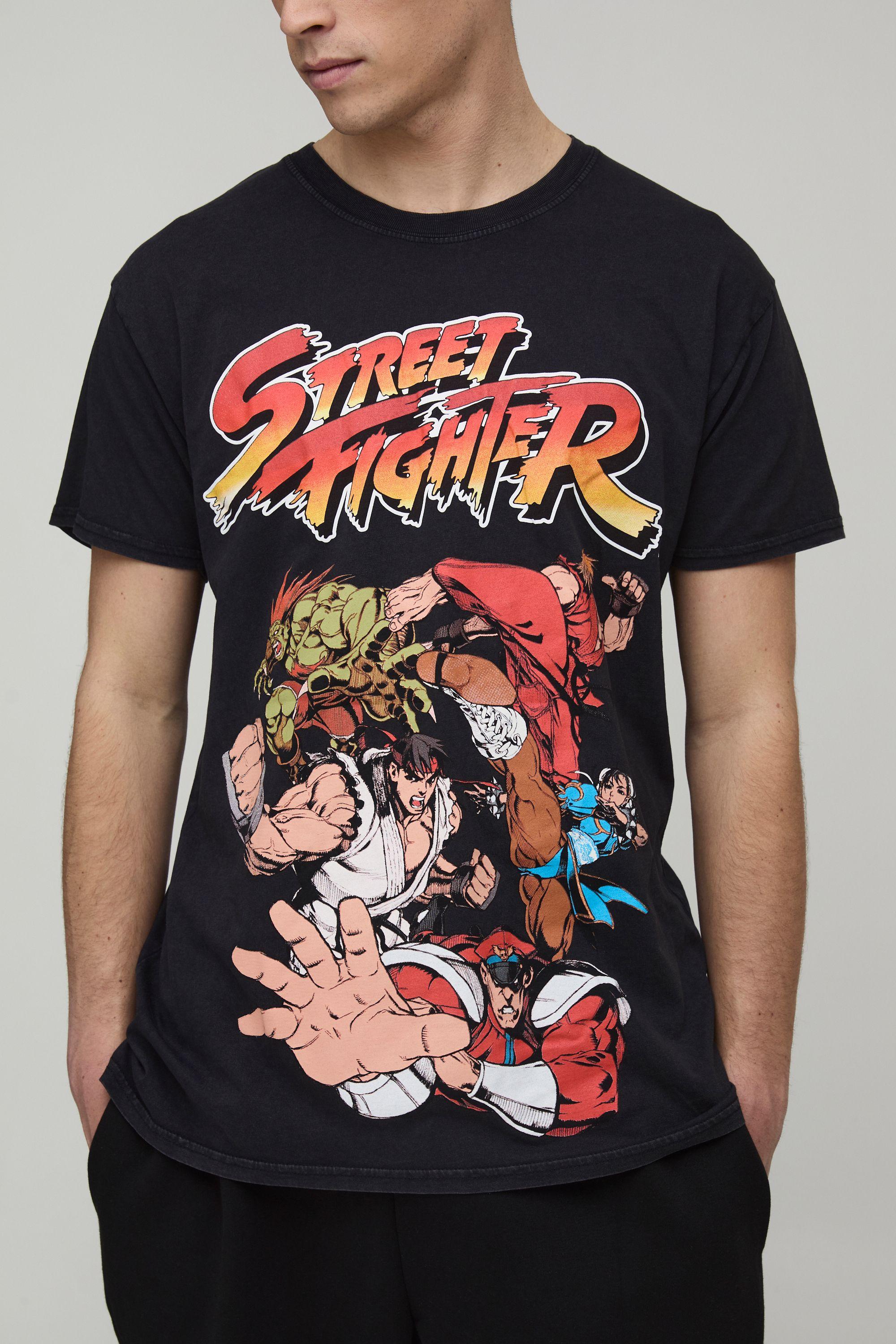 Regular Fit Street Fighter License Acid Wash Printed T-Shirt by BOOHOOMAN
