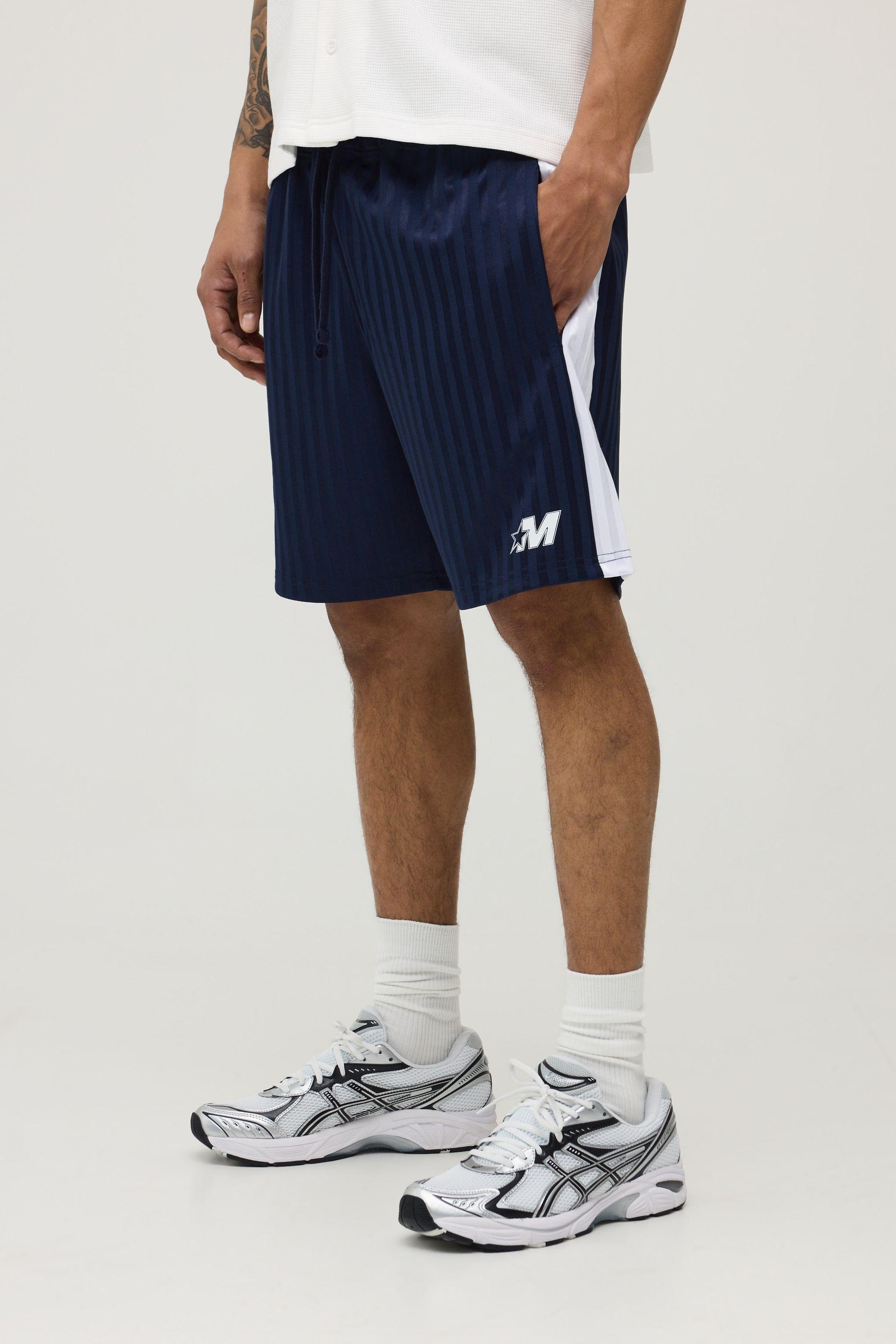 Regular Fit Striped M Star Jersey Short by BOOHOOMAN