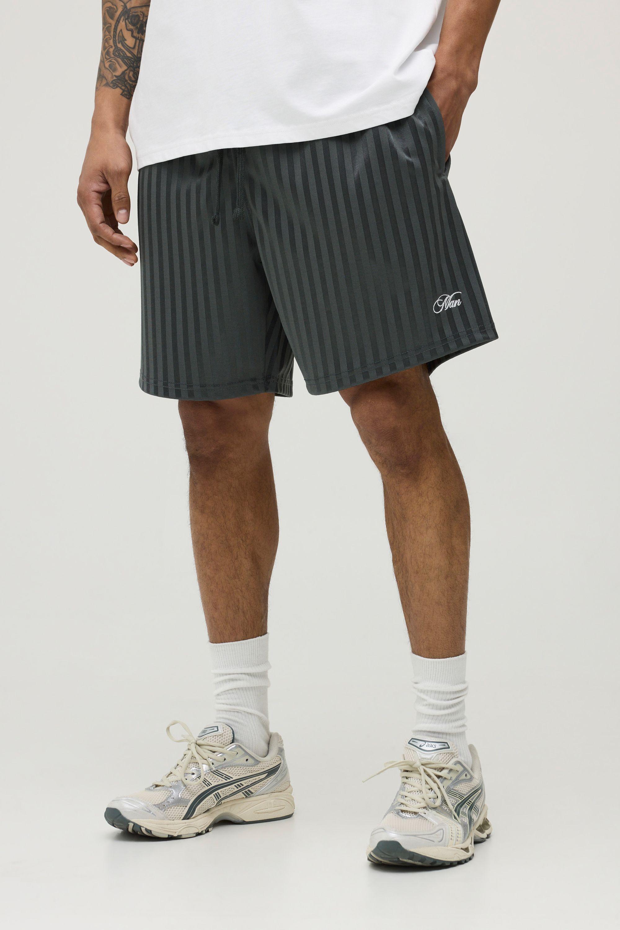 Regular Fit Striped Man Script Jersey Short by BOOHOOMAN