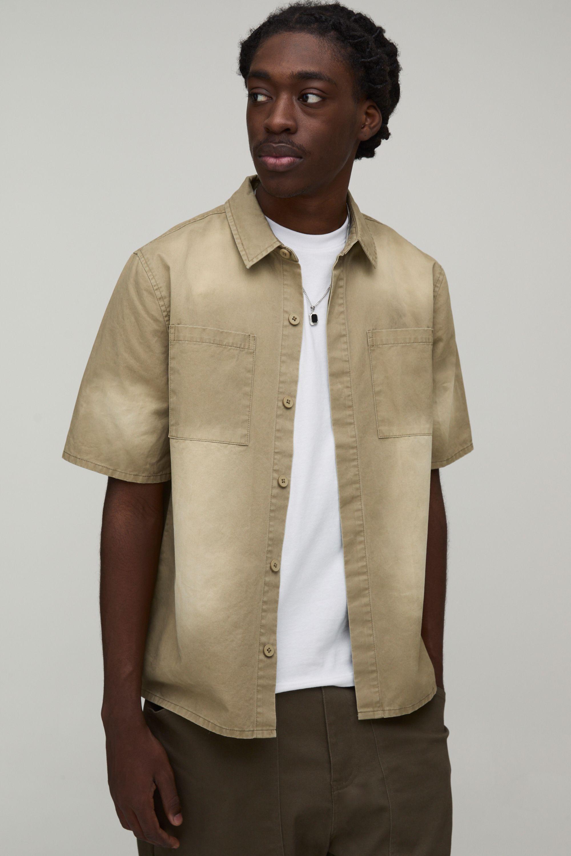 Regular Fit Sun Bleached Cargo Pocket Shirt by BOOHOOMAN