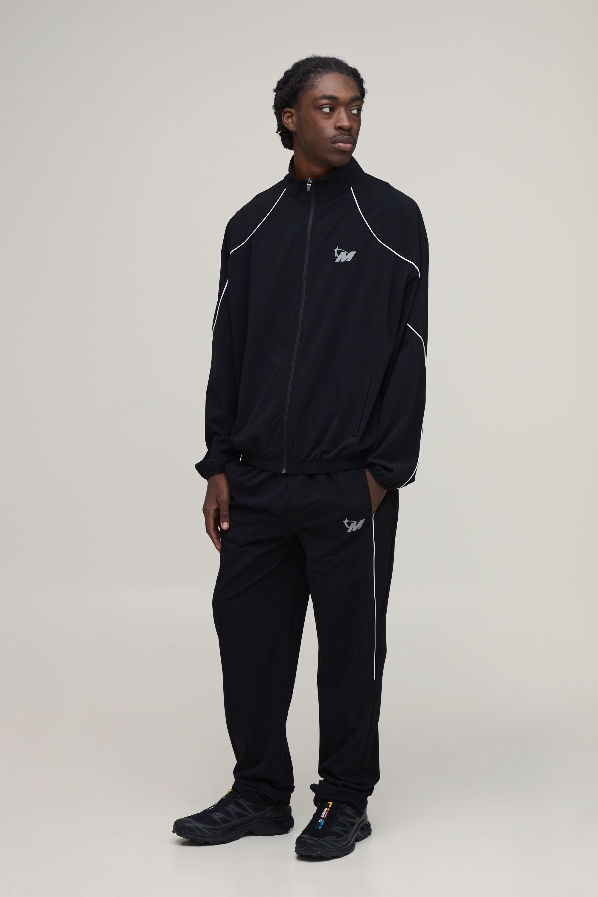 Regular Fit Technical Contrast Piping Track Jacket & Jogger Set by BOOHOOMAN
