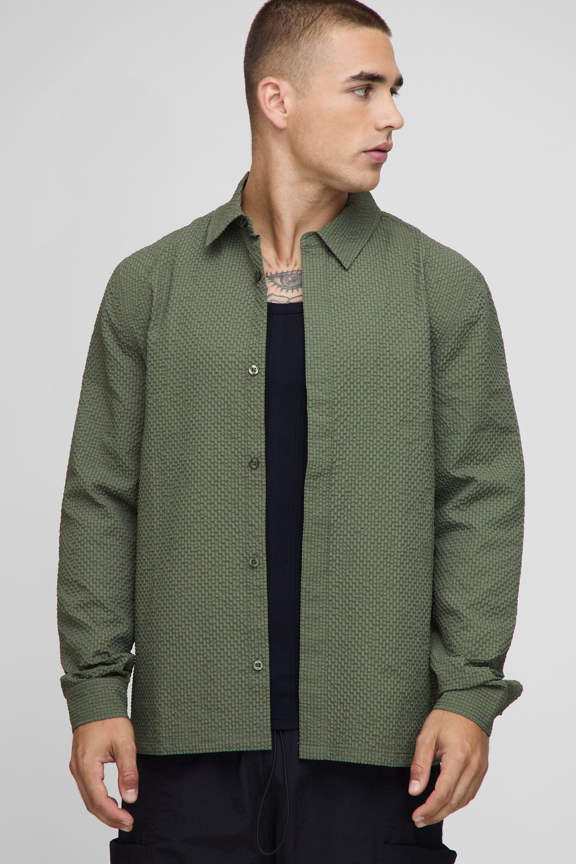 Regular Fit Technical Seersucker Shirt by BOOHOOMAN