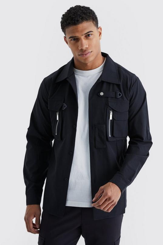 Regular Fit Technical Stretch 3d Pocket Utility Shirt by BOOHOOMAN