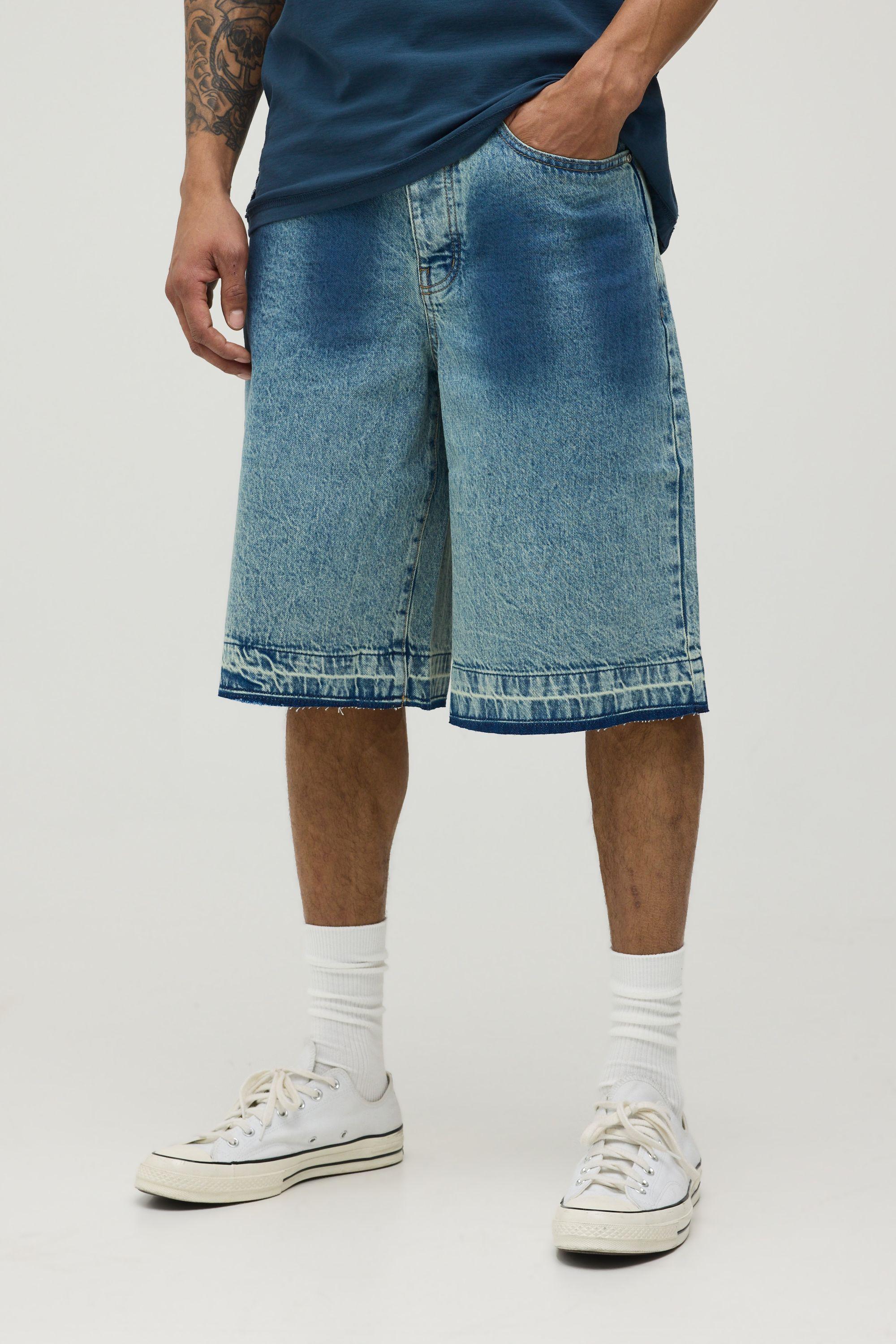 Regular Fit Tinted Ombre Denim Jorts by BOOHOOMAN