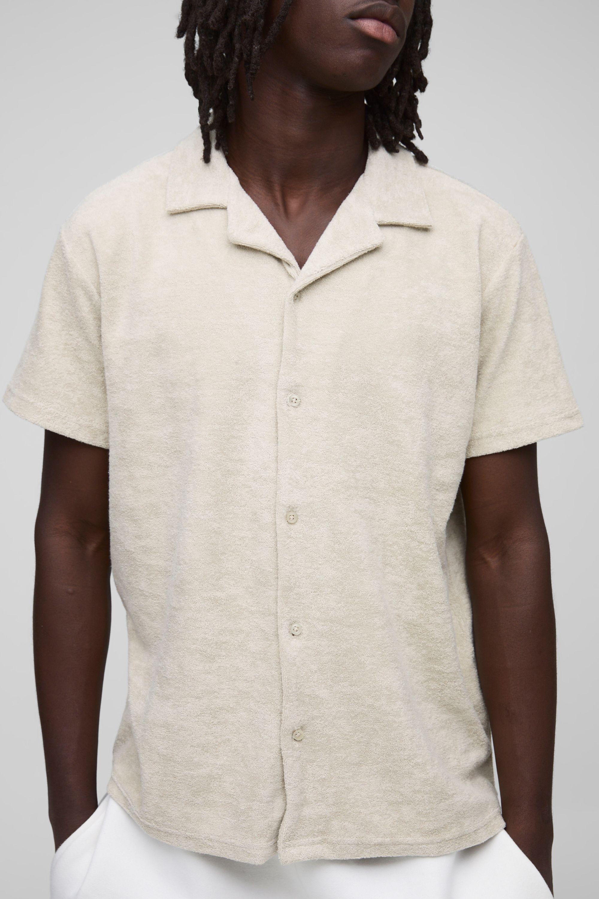 Regular Fit Towelling Revere Shirt by BOOHOOMAN