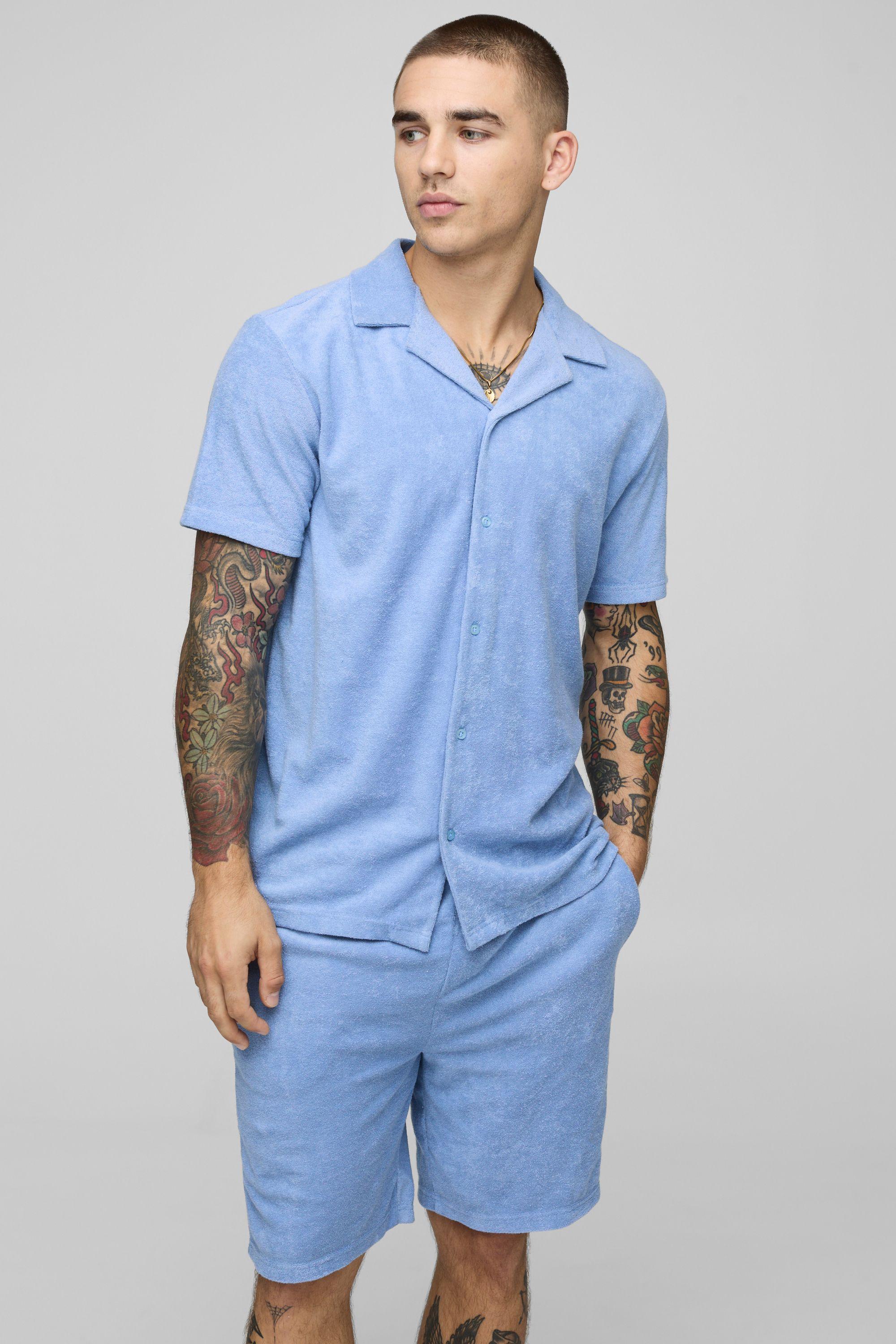 Regular Fit Towelling Shirt & Loose Short Set by BOOHOOMAN