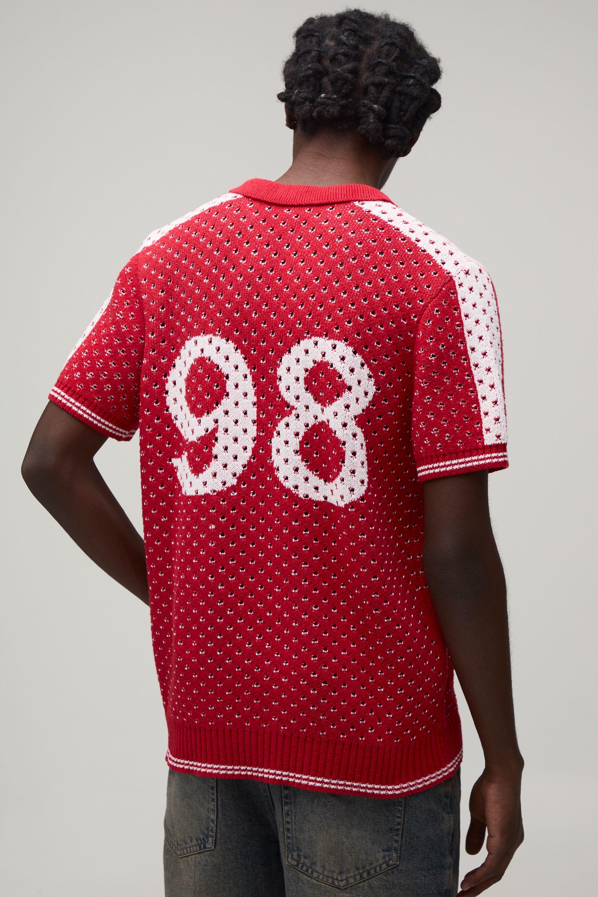 Regular Fit V Neck Football Open Stitch Knitted Polo by BOOHOOMAN
