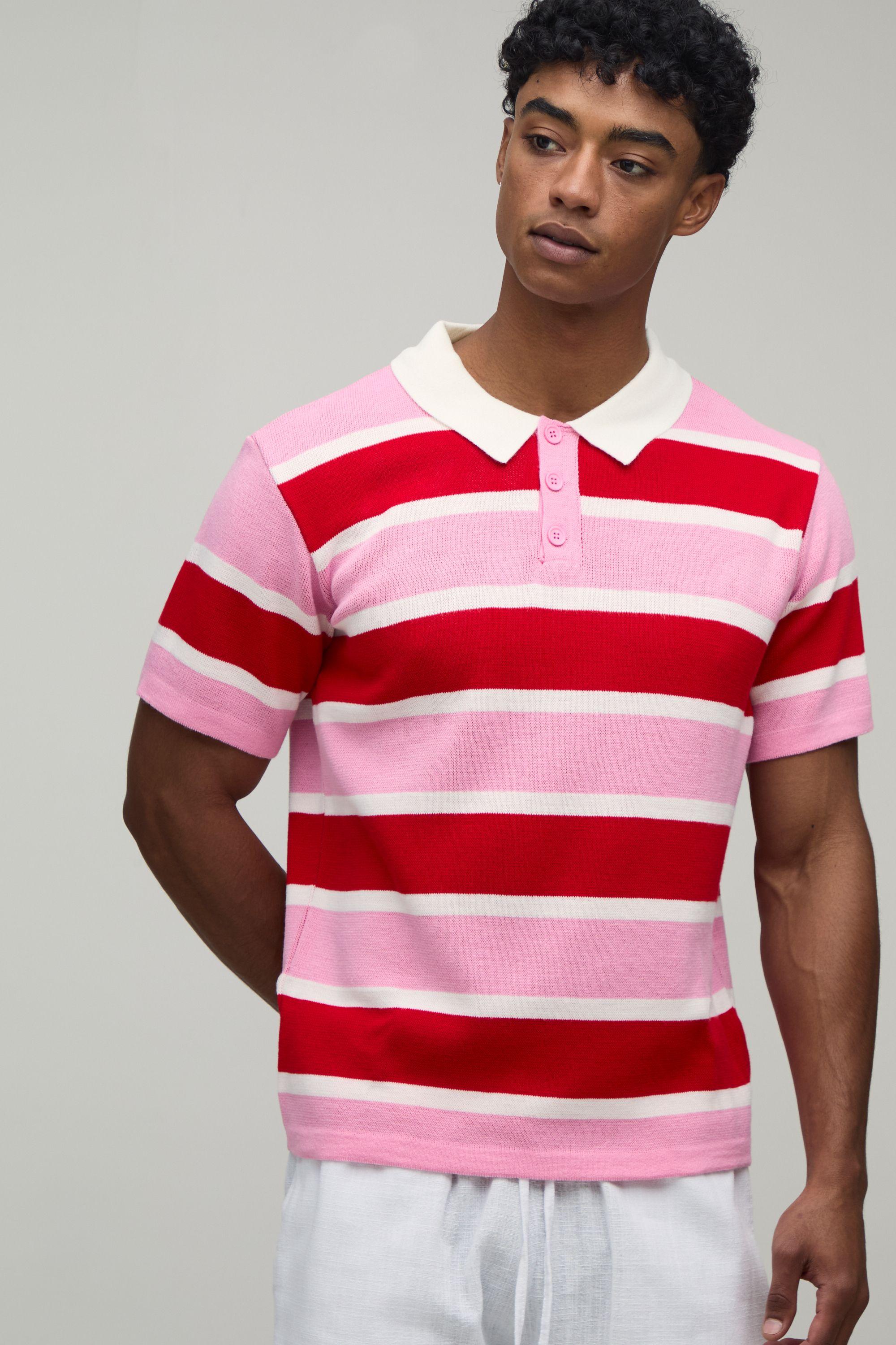 Regular Fit Varsity Striped Knitted Polo by BOOHOOMAN