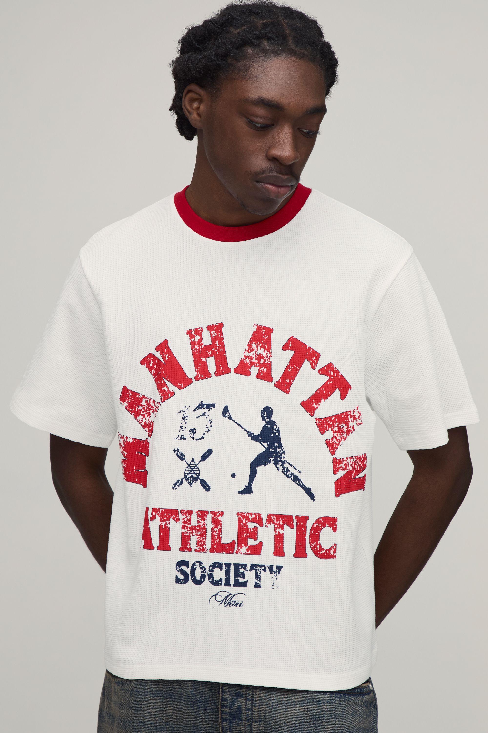 Regular Fit Waffle Athletic Society Print Short Sleeve T-shirt by BOOHOOMAN Regular Fit Waffle Athletic Society Print Short Sleeve T-shirt by BOOHOOMAN
