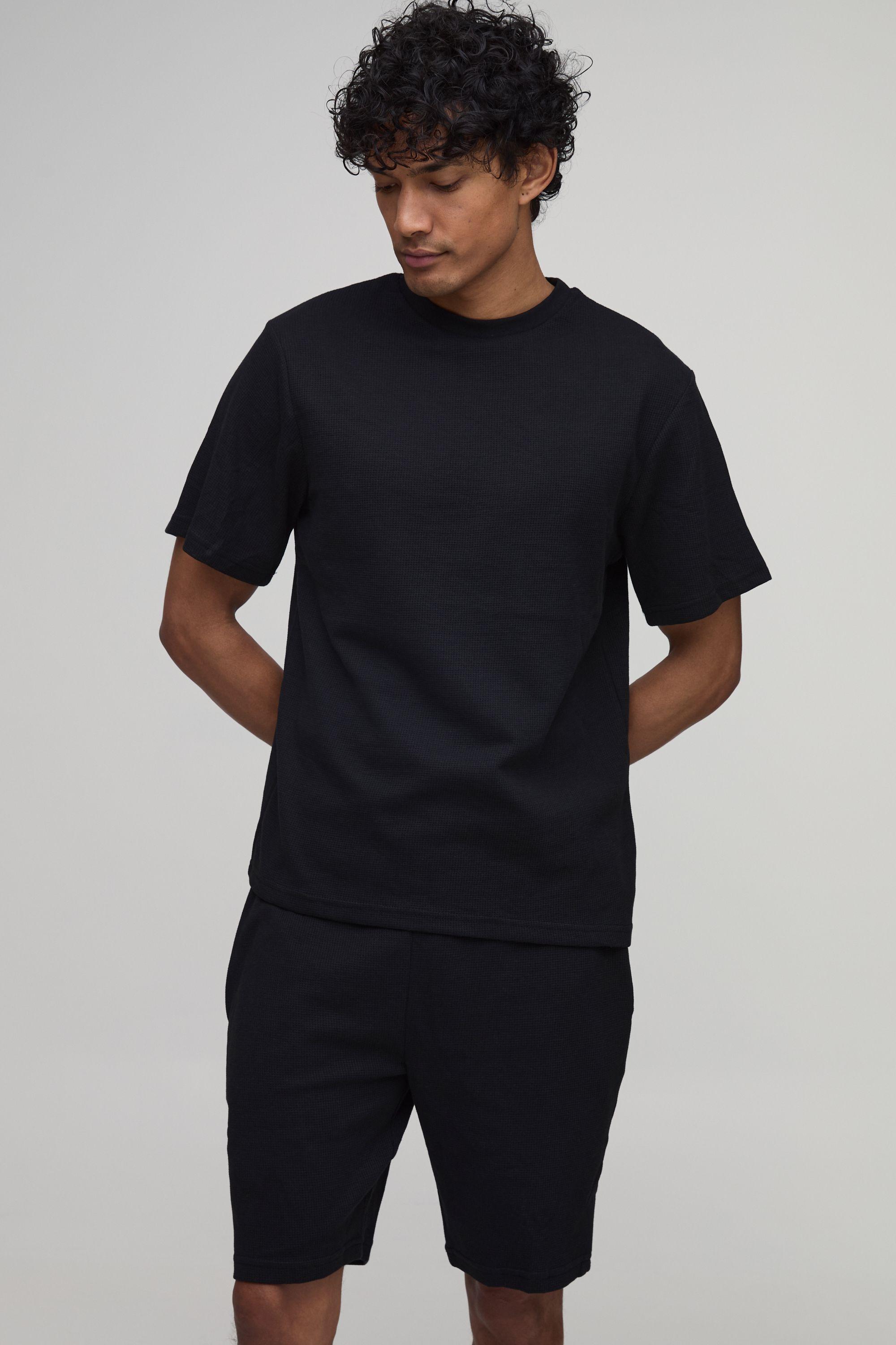 Regular Fit Waffle T-Shirt & Shorts Set by BOOHOOMAN