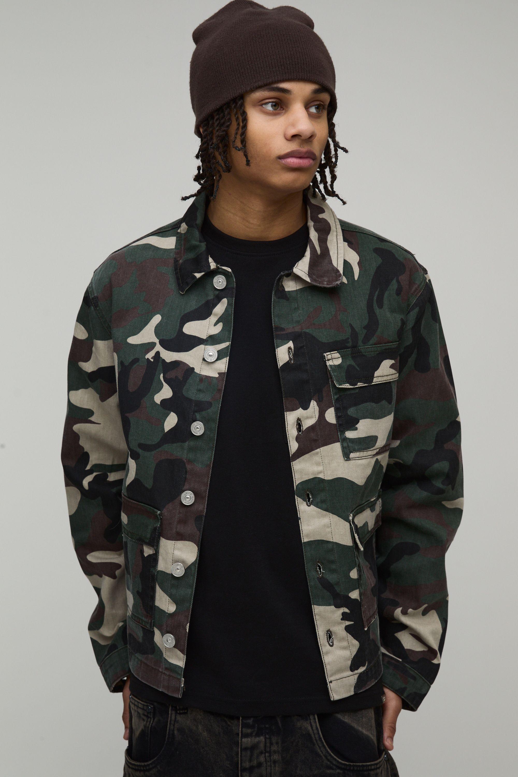 Regular Fit Washed Camo Overshirt by BOOHOOMAN