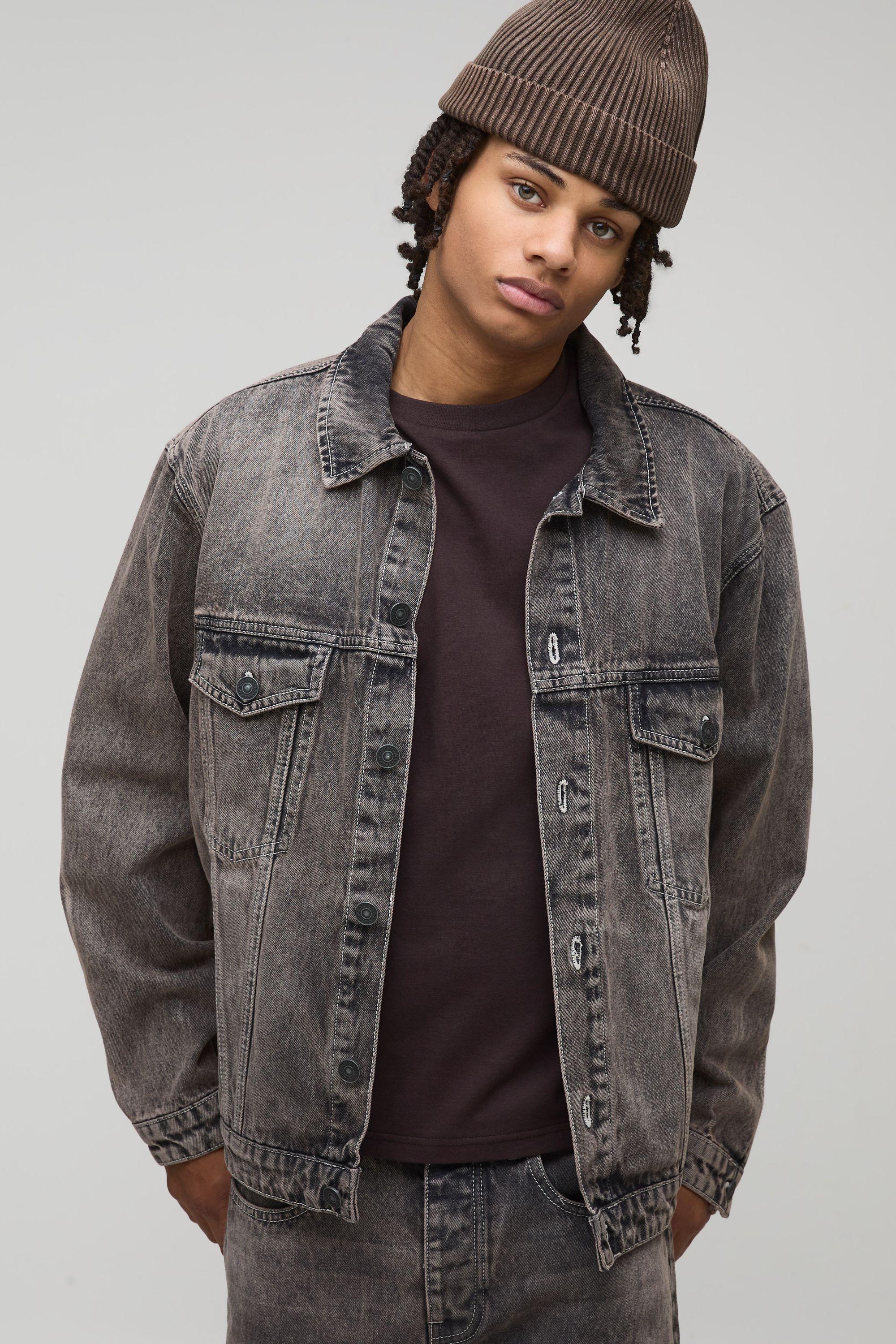 Regular Fit Washed Denim Jacket by BOOHOOMAN