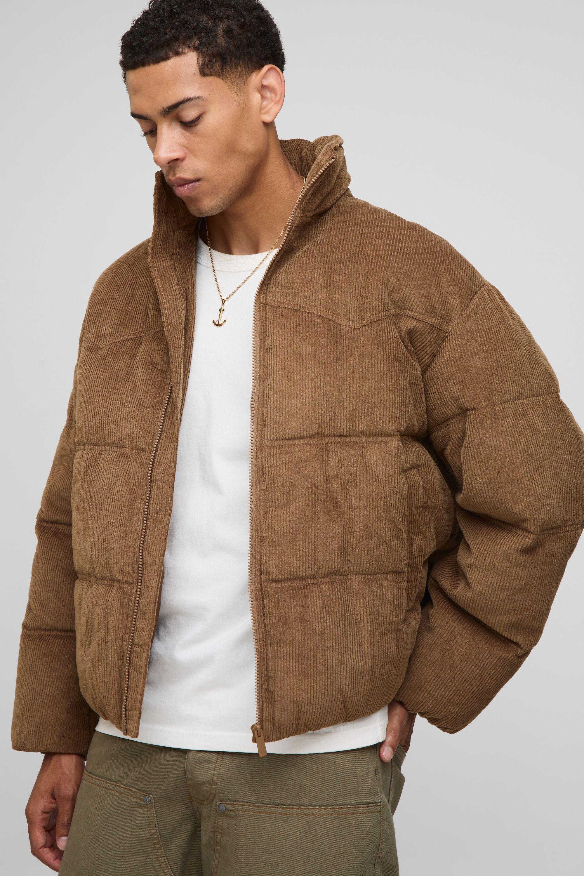 Regular Fit Western Yoke Detail Cord Funnel Neck Puffer Jacket by BOOHOOMAN