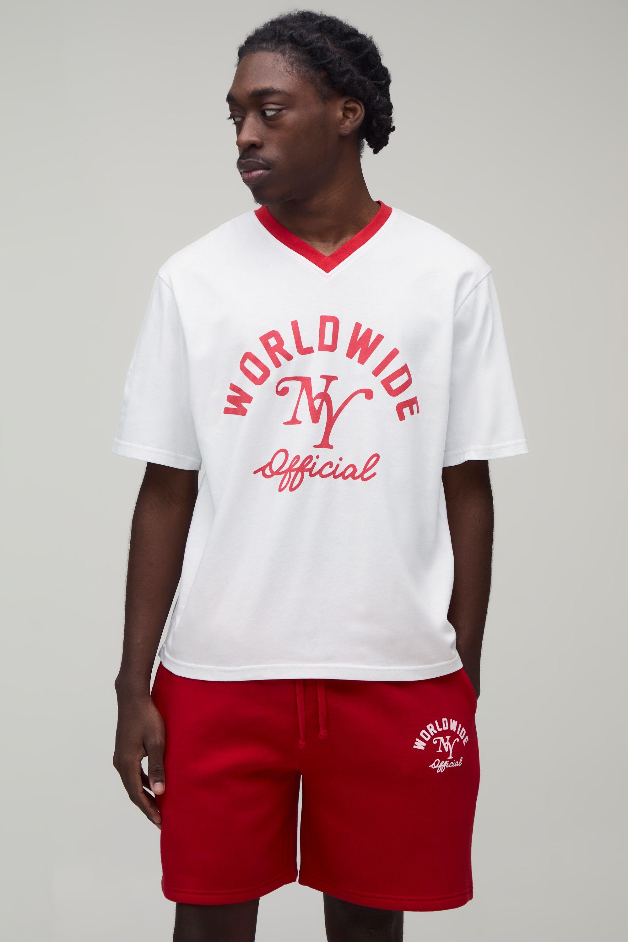 Regular Fit Worldwide Printed T-Shirt & Short Set by BOOHOOMAN