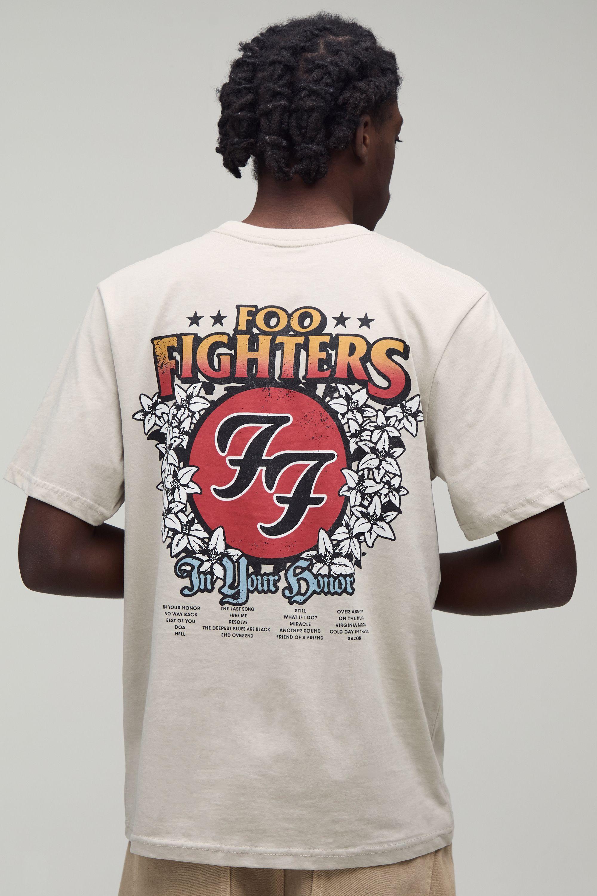 Regular Foo Fighters Floral License Print T-shirt by BOOHOOMAN