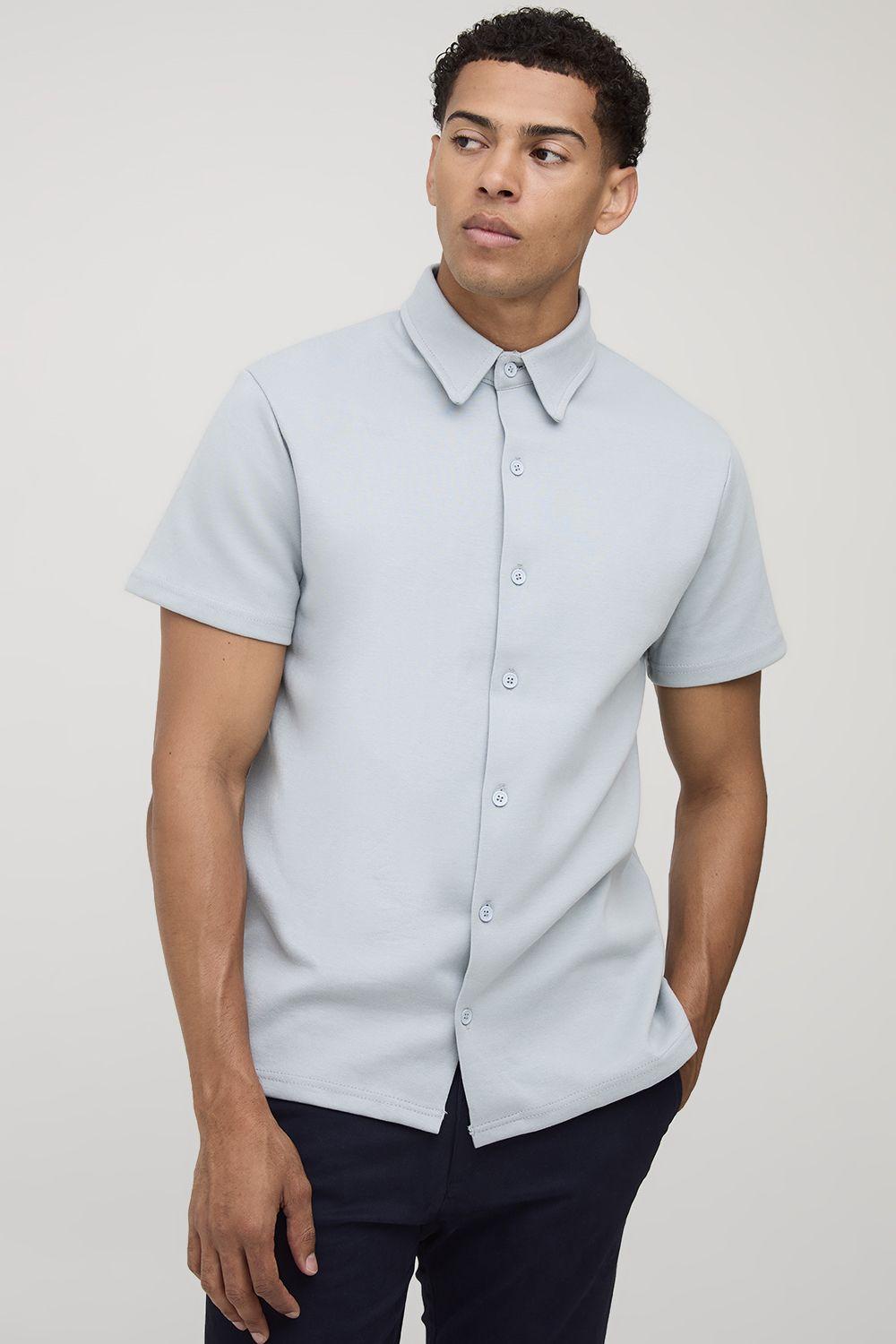 Regular Interlock Short Sleeve Shirt by BOOHOOMAN