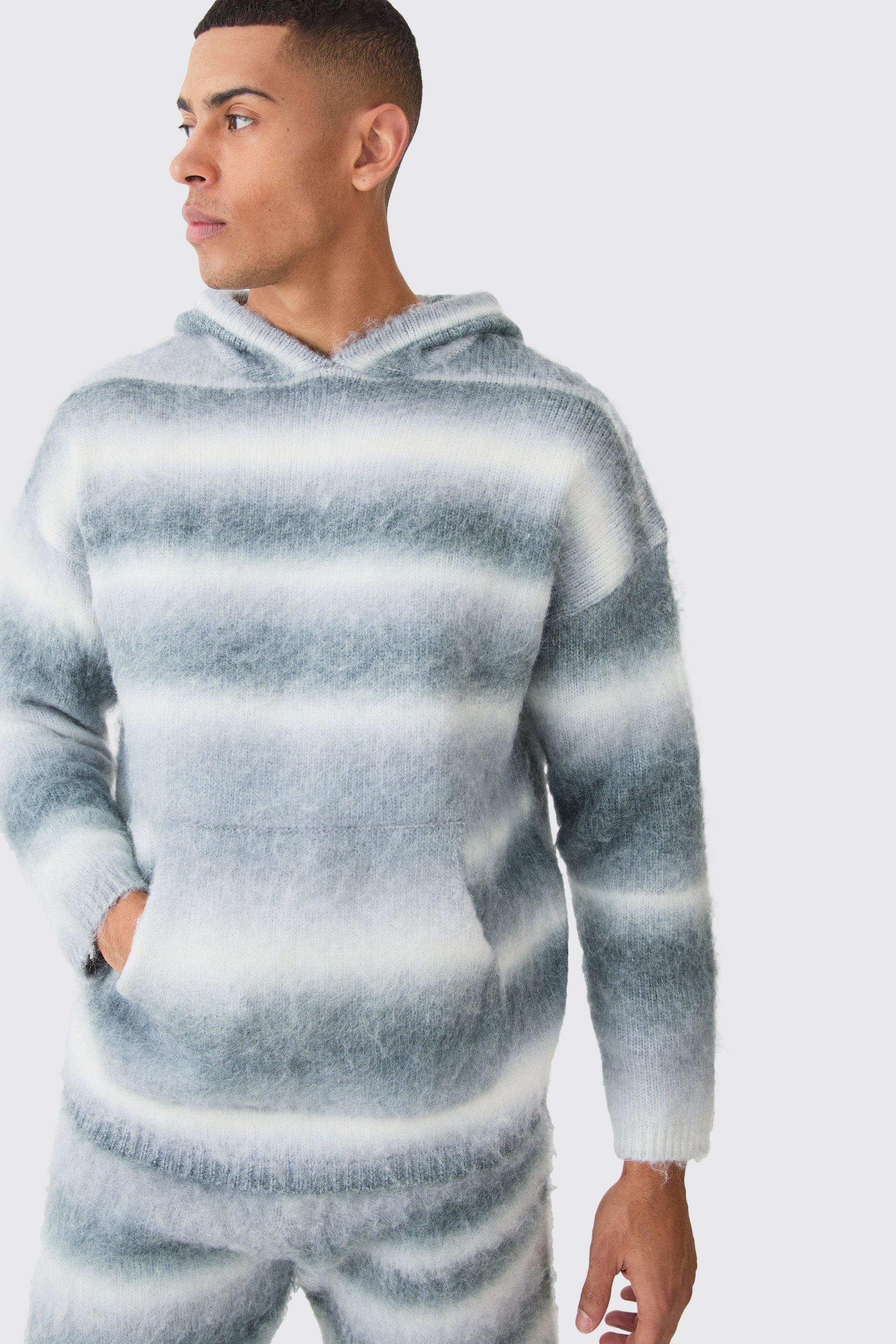 Regular Knitted Brushed Stripe Hoodie In Teal by BOOHOOMAN Regular Knitted Brushed Stripe Hoodie In Teal by BOOHOOMAN