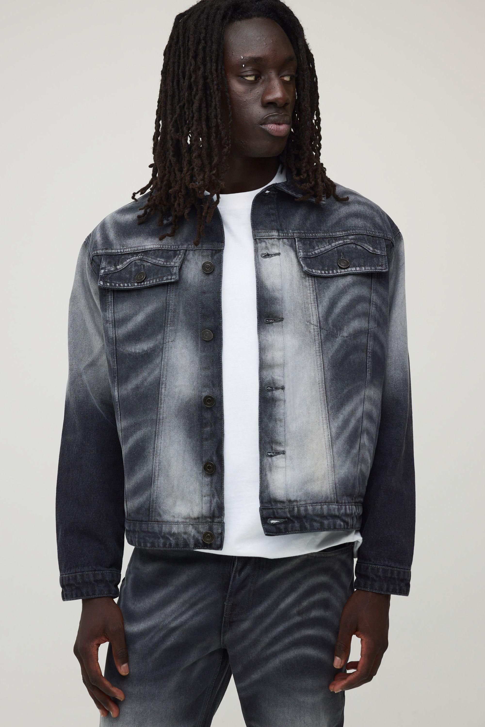 Regular Laser Print Marble Denim Jacket by BOOHOOMAN