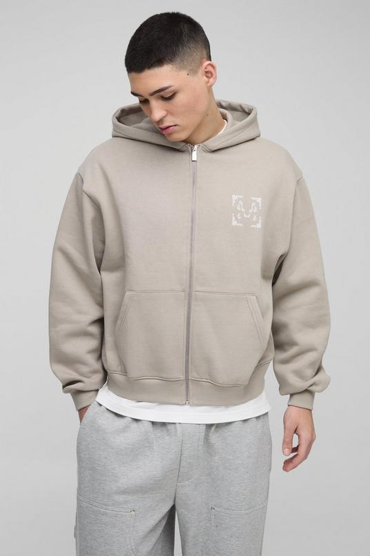 Regular Paisley Back Print Zip Through Hoodie by BOOHOOMAN
