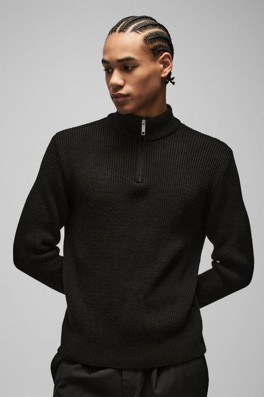 Regular Ribbed Stand Up Collar Knitted Jumper by BOOHOOMAN Regular Ribbed Stand Up Collar Knitted Jumper by BOOHOOMAN
