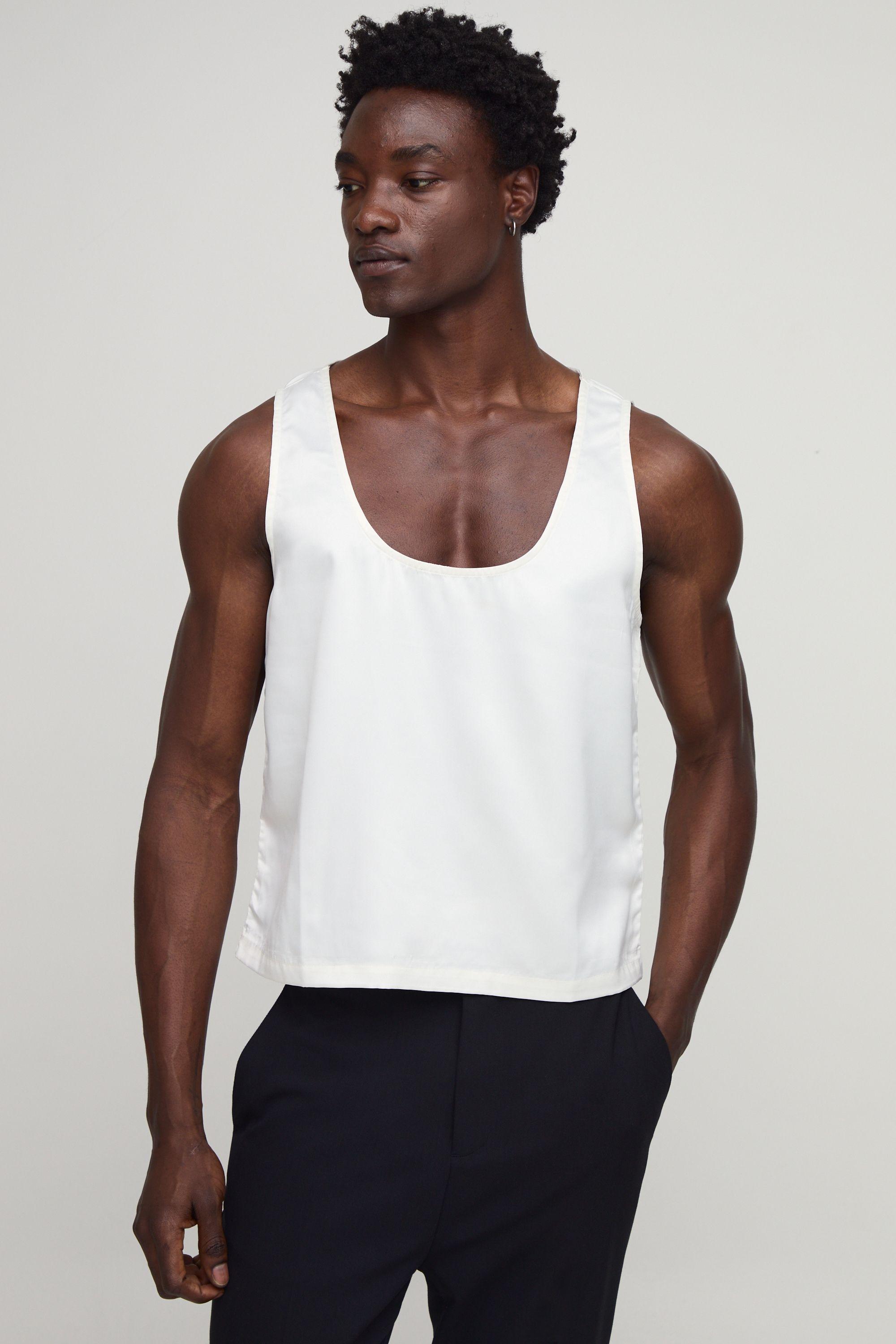Regular Satin Deep Plunge Vest by BOOHOOMAN