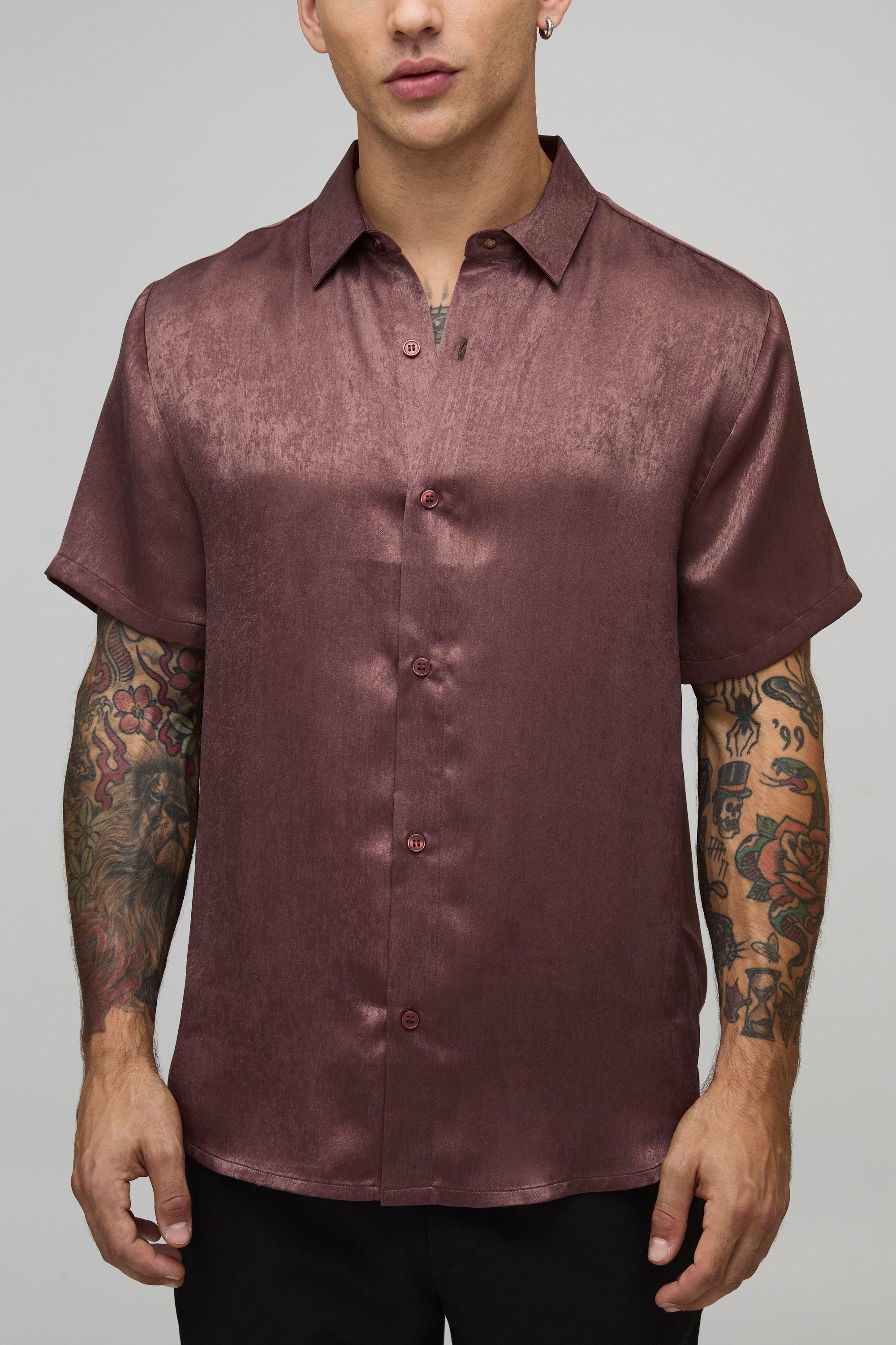 Regular Short Sleeve Satin Shirt by BOOHOOMAN