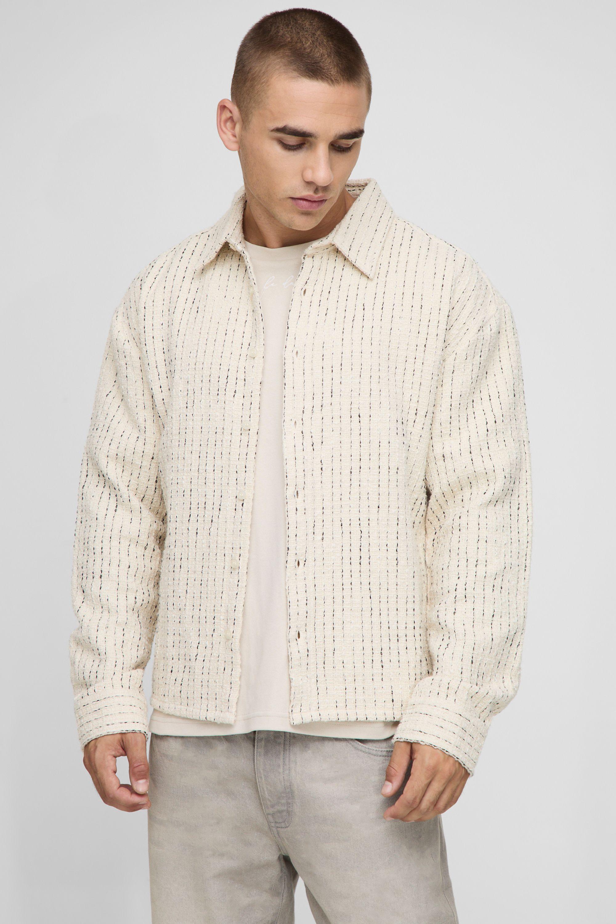 Regular Textured Boucle Overshirt by BOOHOOMAN