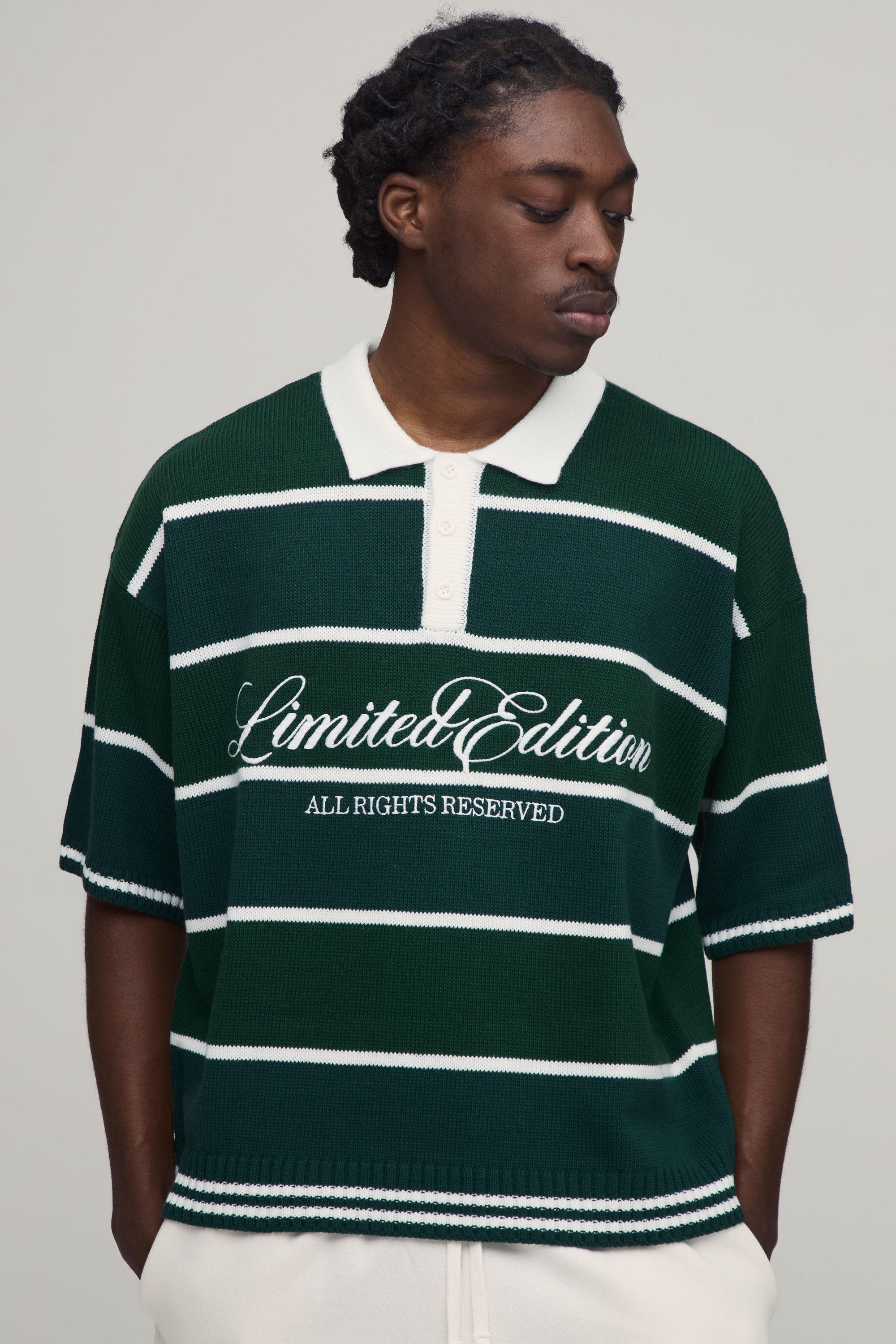 Regular Varsity Striped Embroidered Knitted Polo by BOOHOOMAN