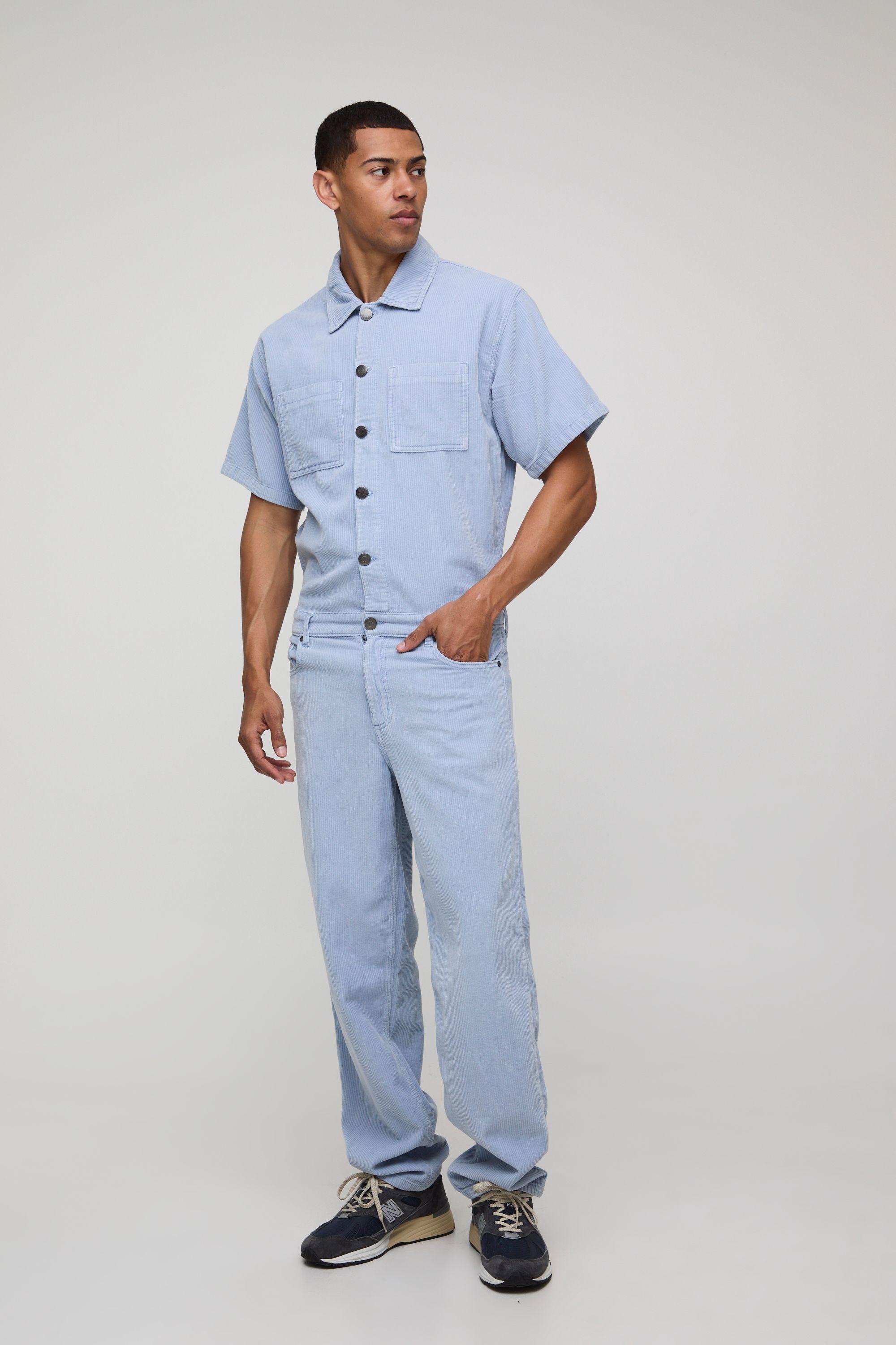 Relaxed Acid Wash Corduroy Boilersuit by BOOHOOMAN