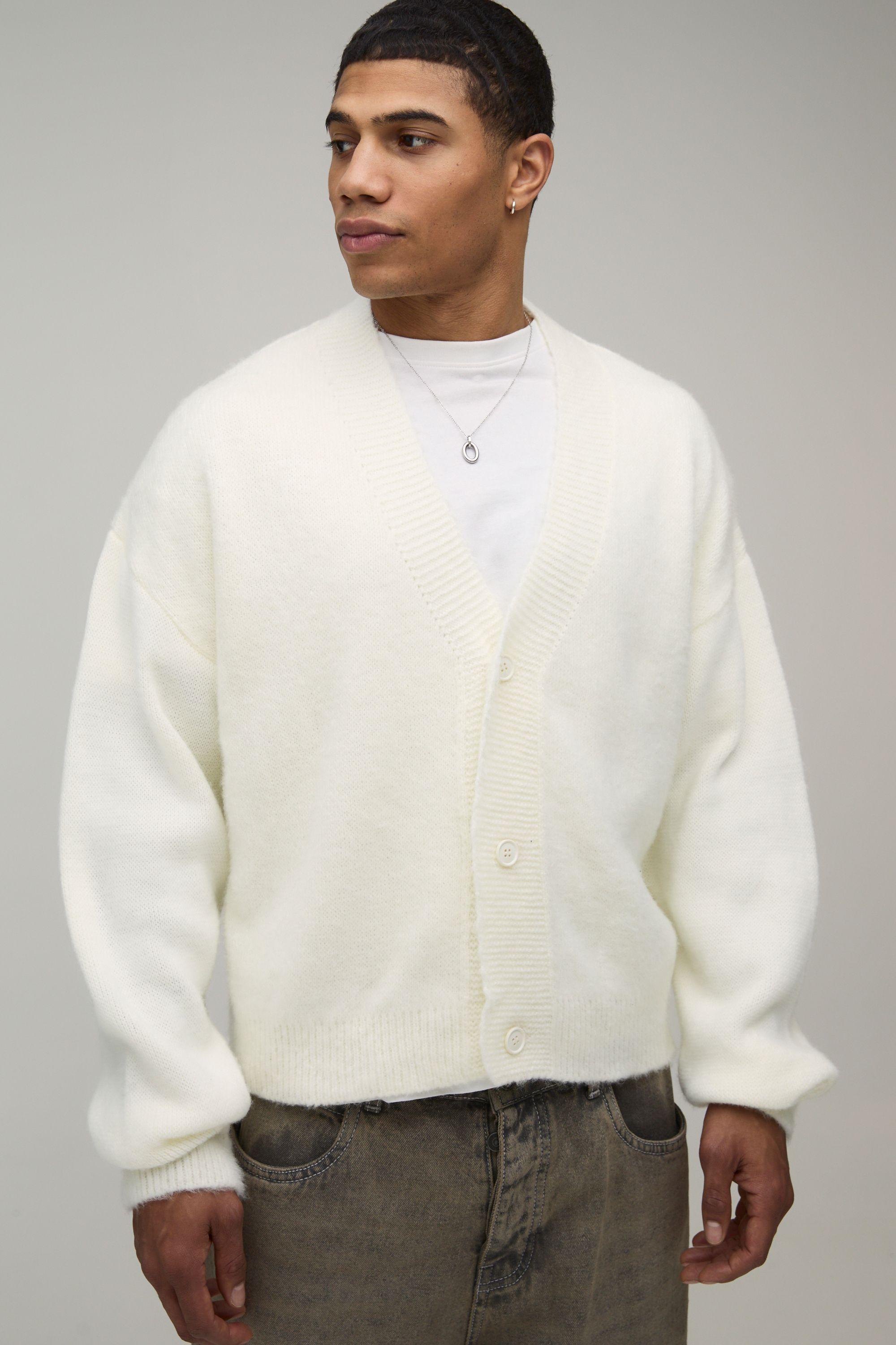 Relaxed Boxy Brushed Knitted Cardigan by BOOHOOMAN