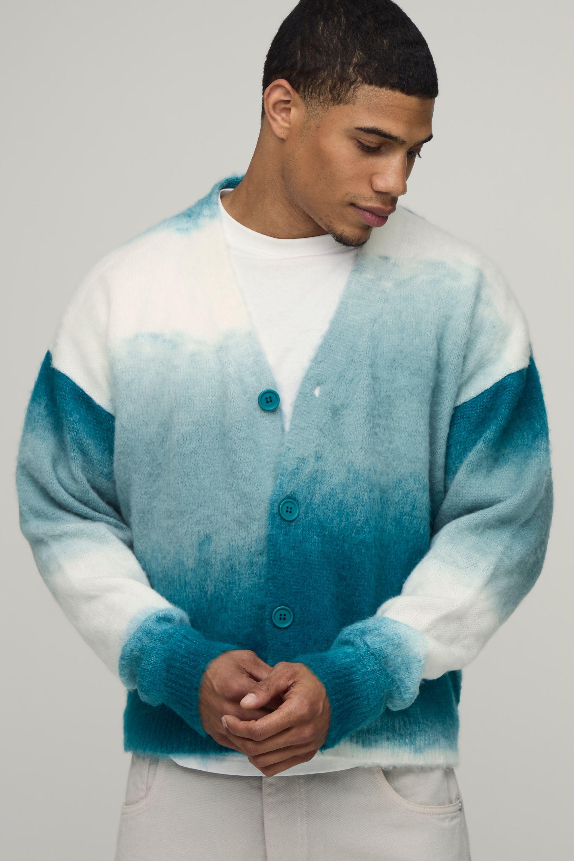 Relaxed Boxy Brushed Ombre Knitted Cardigan by BOOHOOMAN