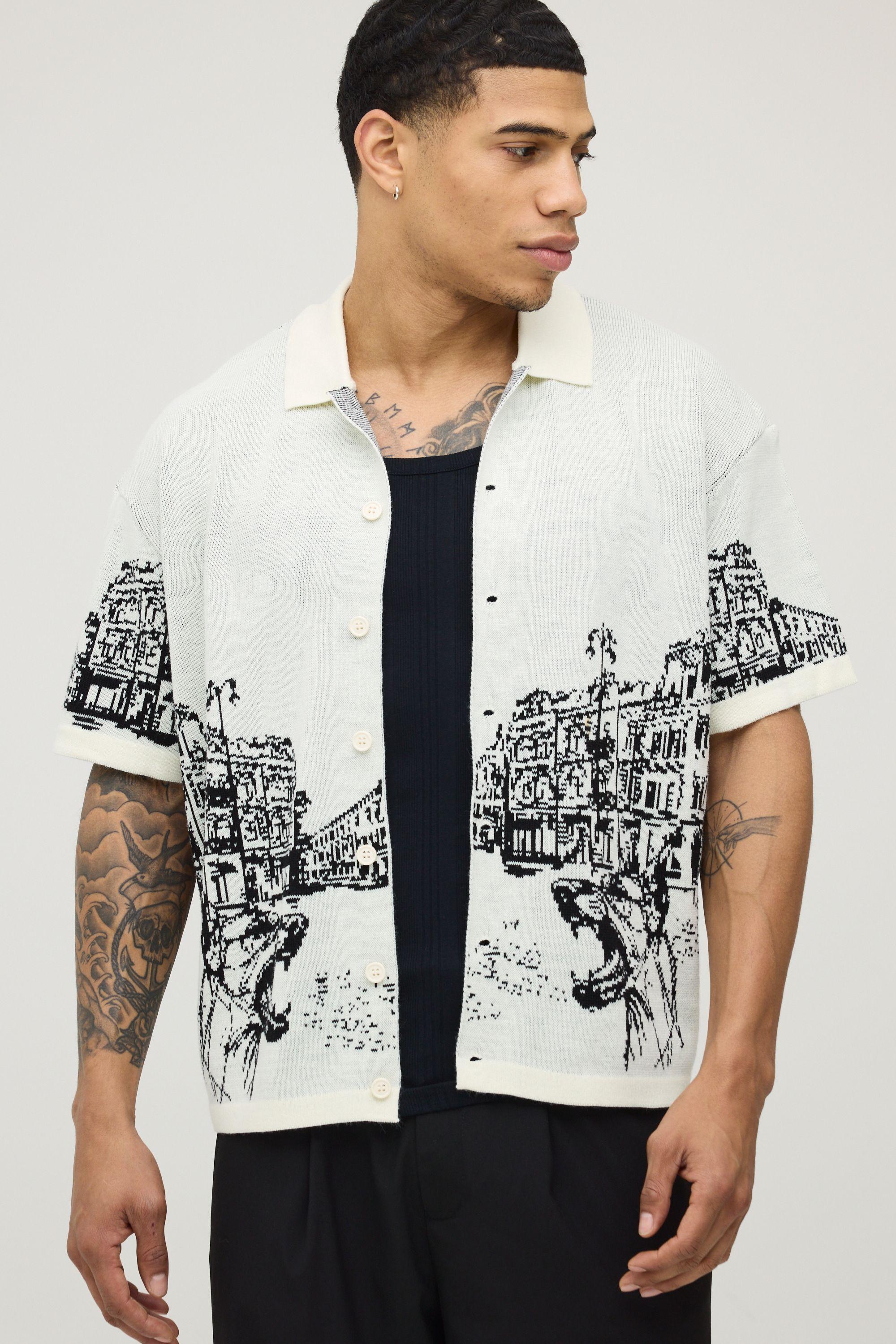Relaxed Boxy Line Scenic Graphic Knitted Shirt by BOOHOOMAN