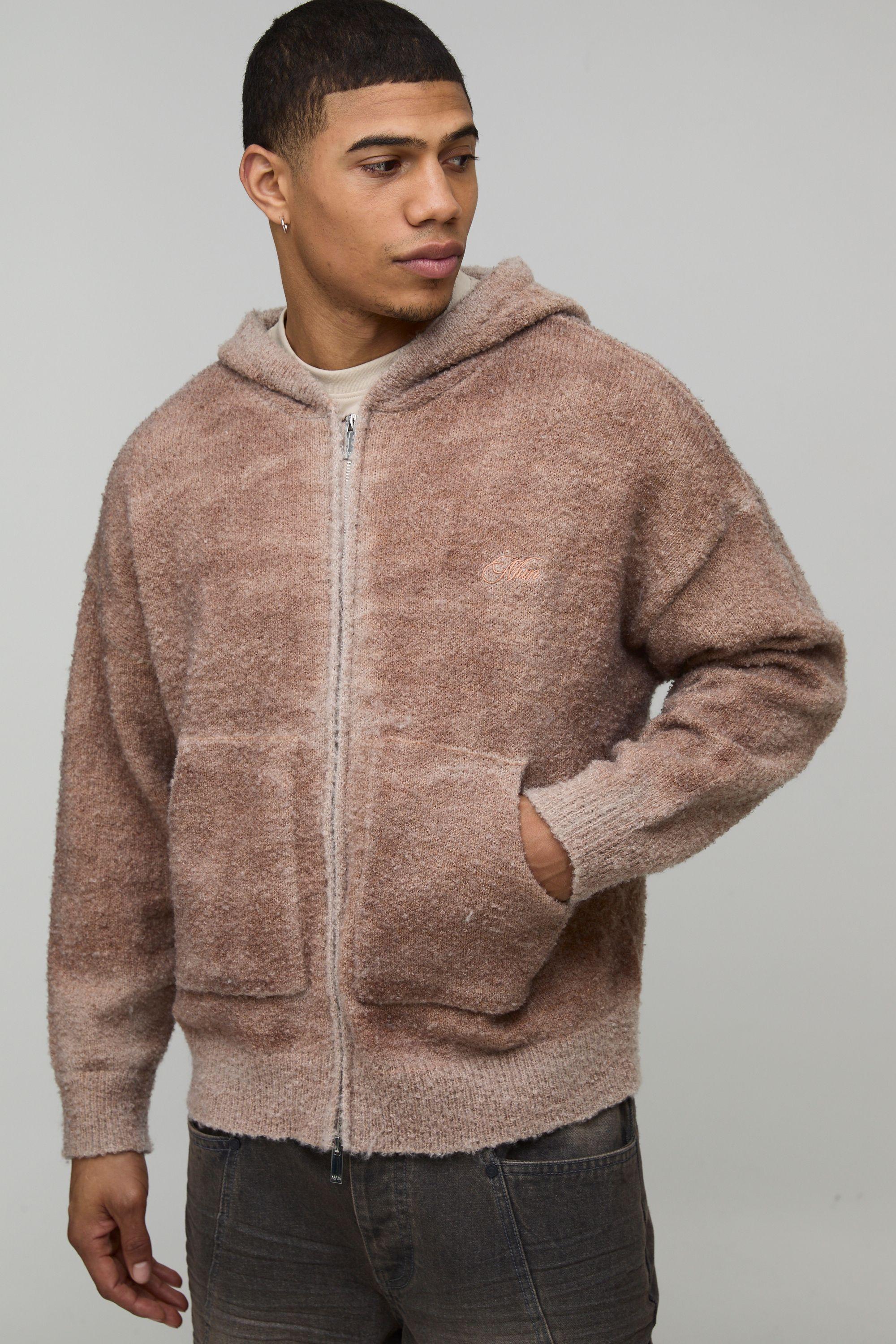 Relaxed Boxy Ombre Wash Boucle Knitted Hoodie by BOOHOOMAN