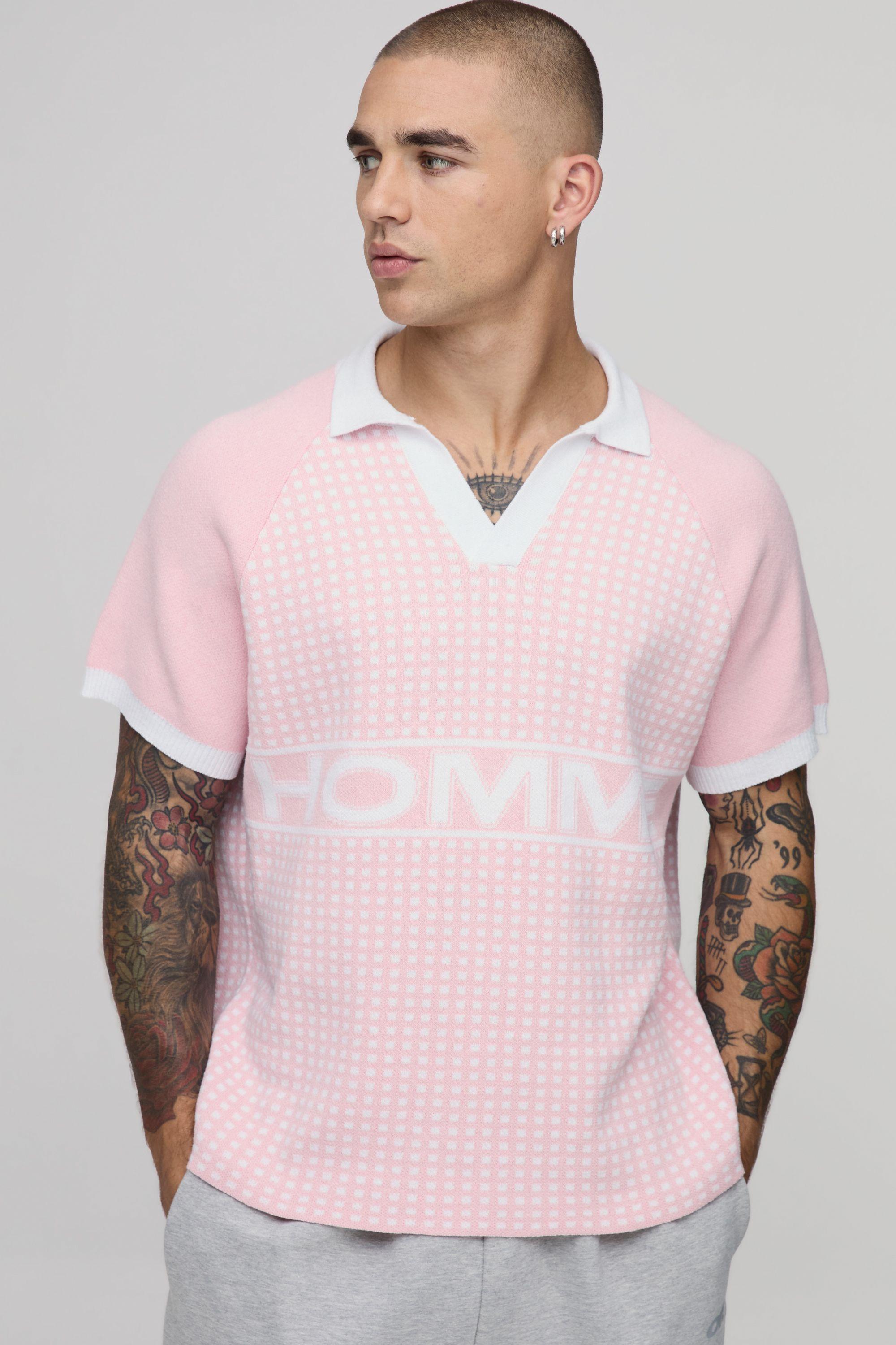 Relaxed Boxy Raglan Varsity Knitted Polo by BOOHOOMAN